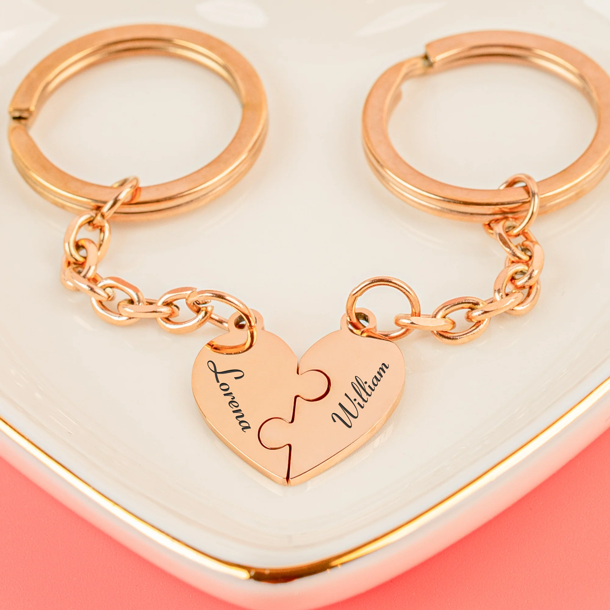 Engraved Names - Personalized Heart Puzzle Keychain - Image 5