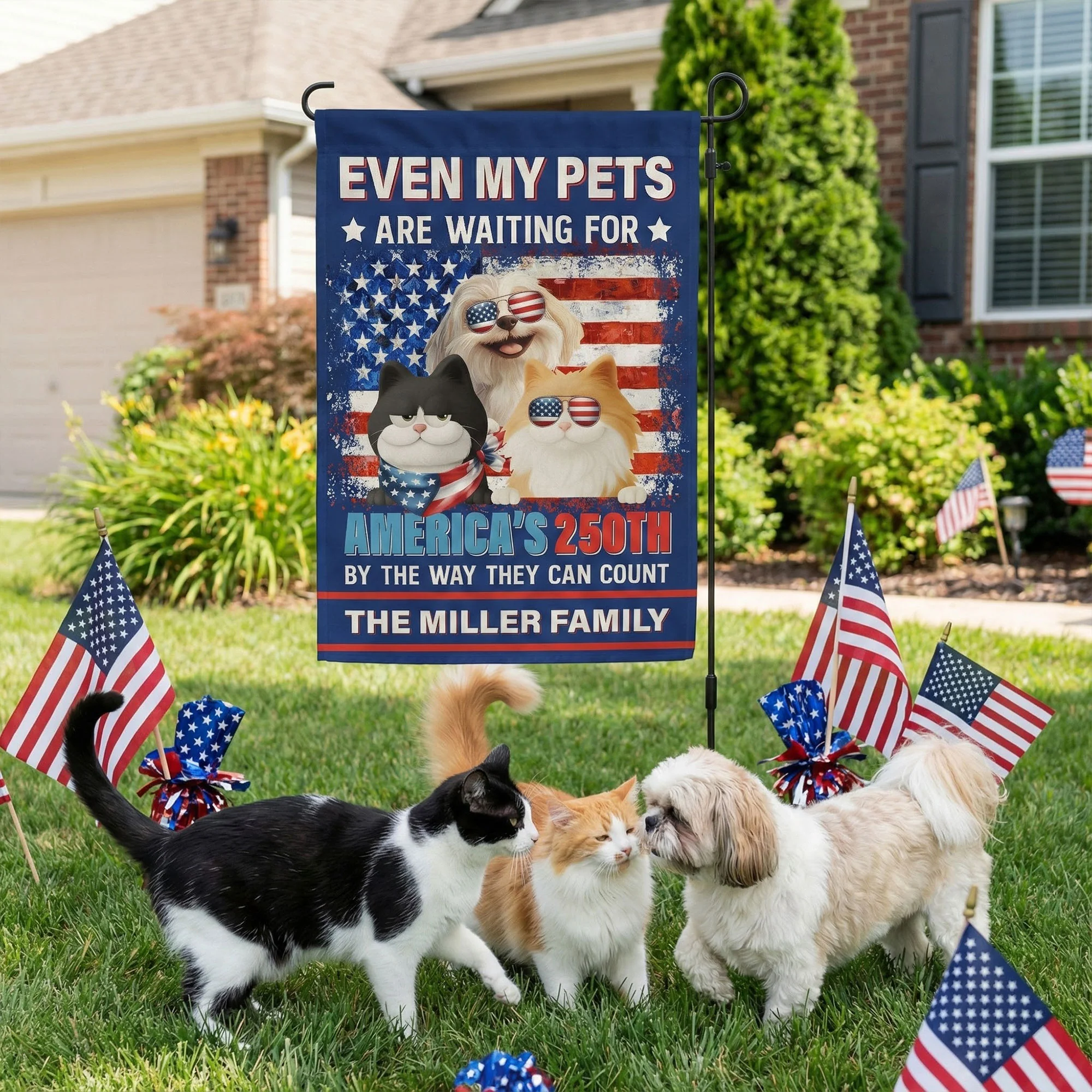 Even My Dogs Cats Are Waiting For America’s 250Th - Personalized Flag - Image 3