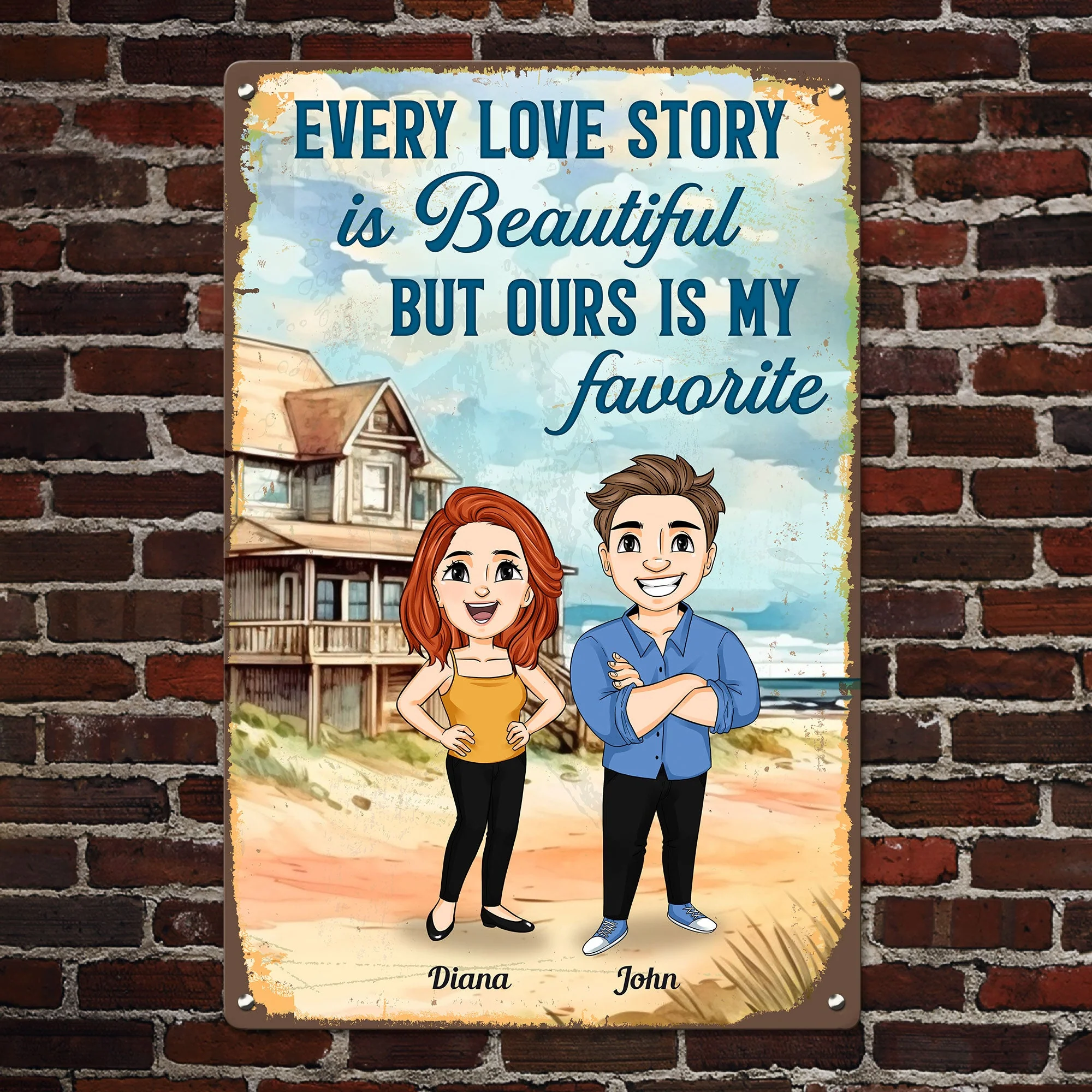 Every Love Story Is Beautiful But Ours Is My Favorite - Personalized Metal Sign - Image 2
