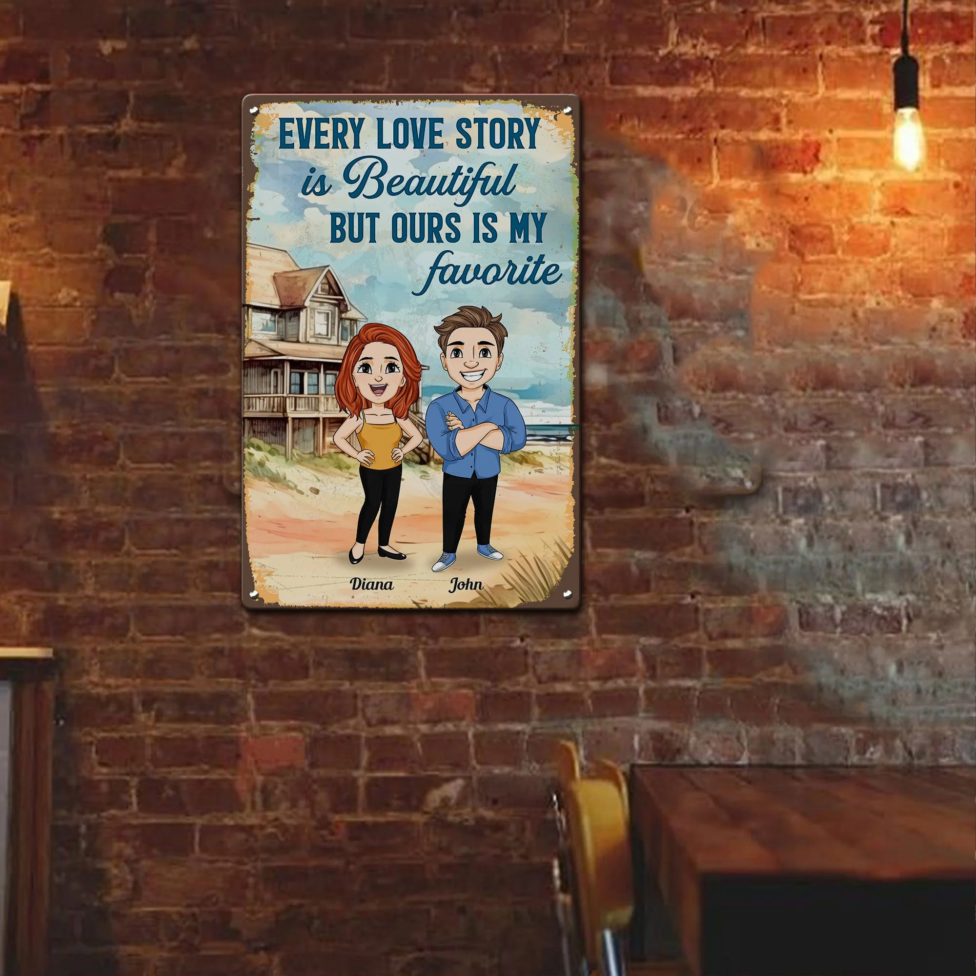 Every Love Story Is Beautiful But Ours Is My Favorite - Personalized Metal Sign - Image 3
