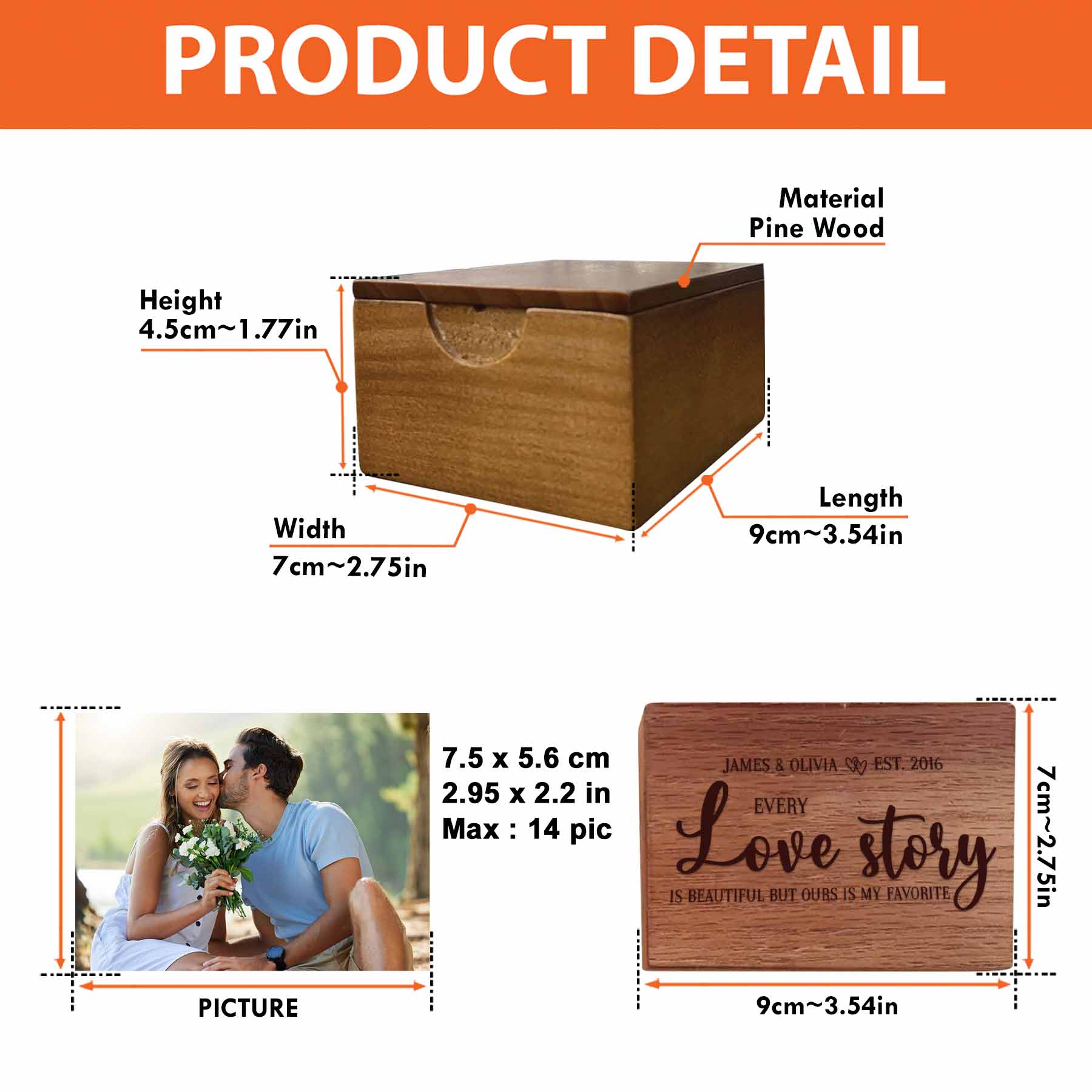 Every Love Story Is Beautiful  - Personalized Wooden Photo Box - Image 6