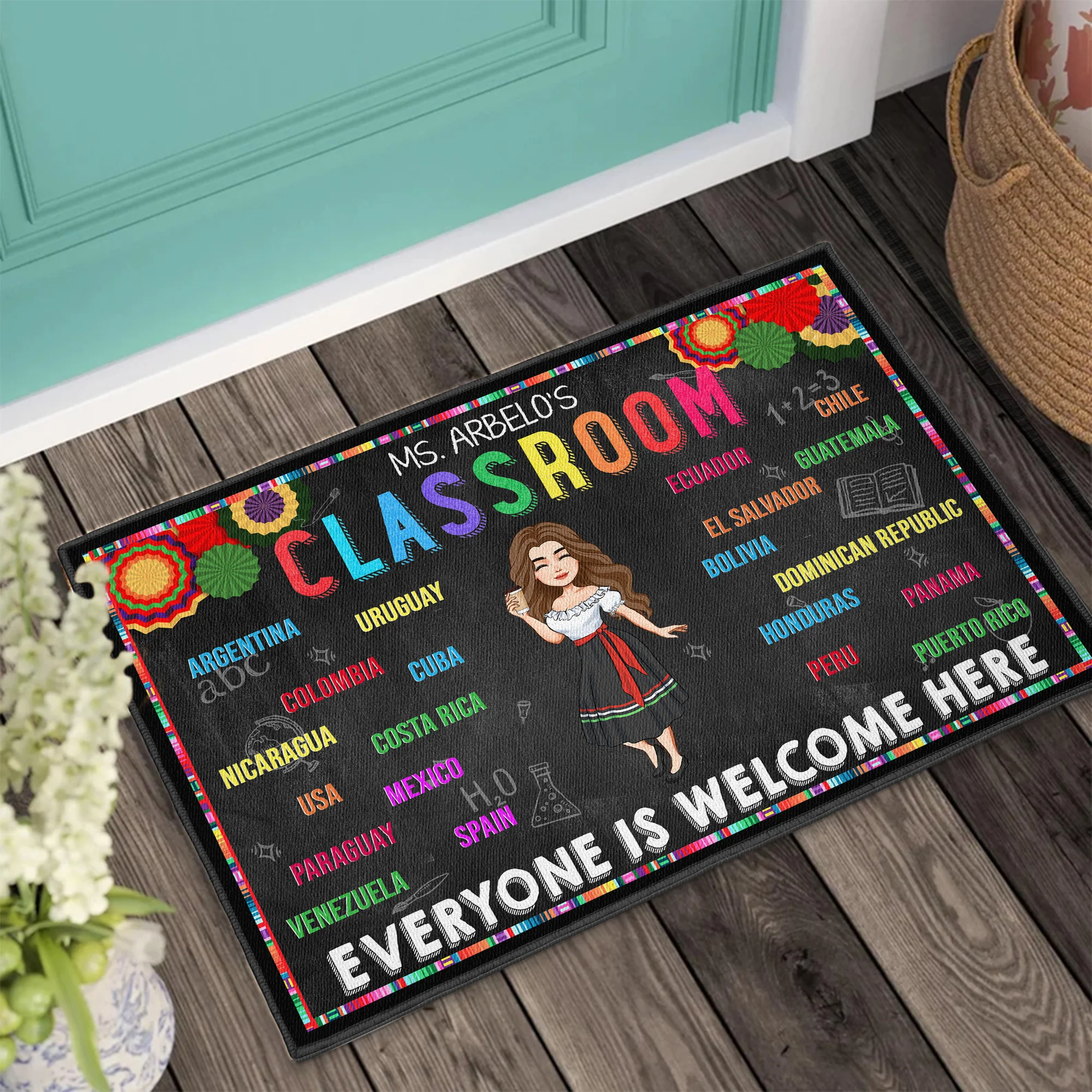 Everyone Is Welcome Here Hispanic Classroom - Personalized Doormat - Image 2