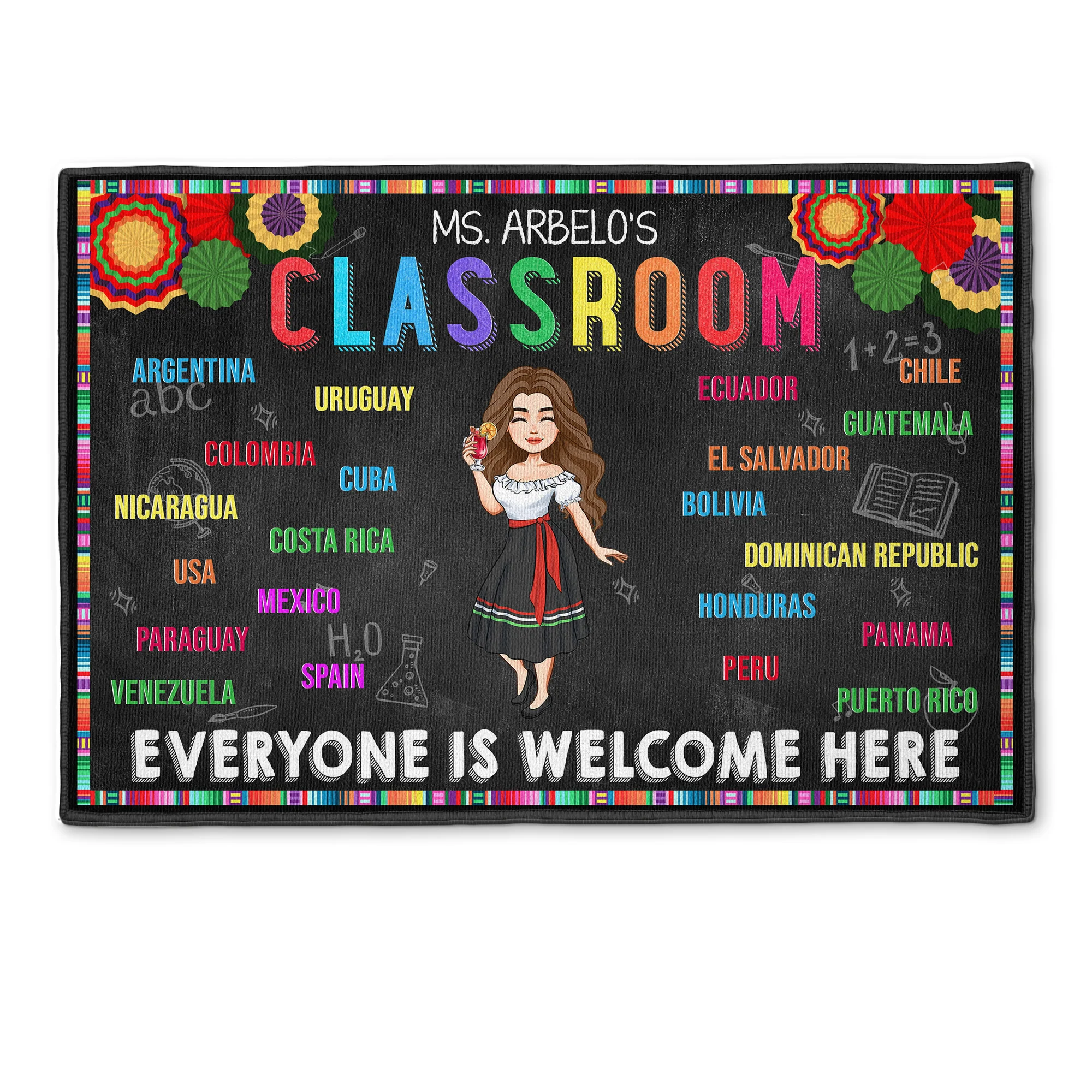 Everyone Is Welcome Here Hispanic Classroom - Personalized Doormat - Image 3