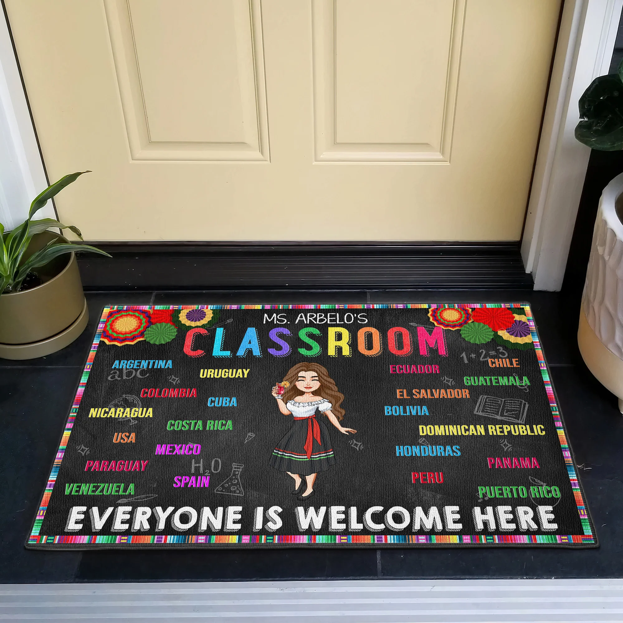 Everyone Is Welcome Here Hispanic Classroom - Personalized Doormat - Image 4