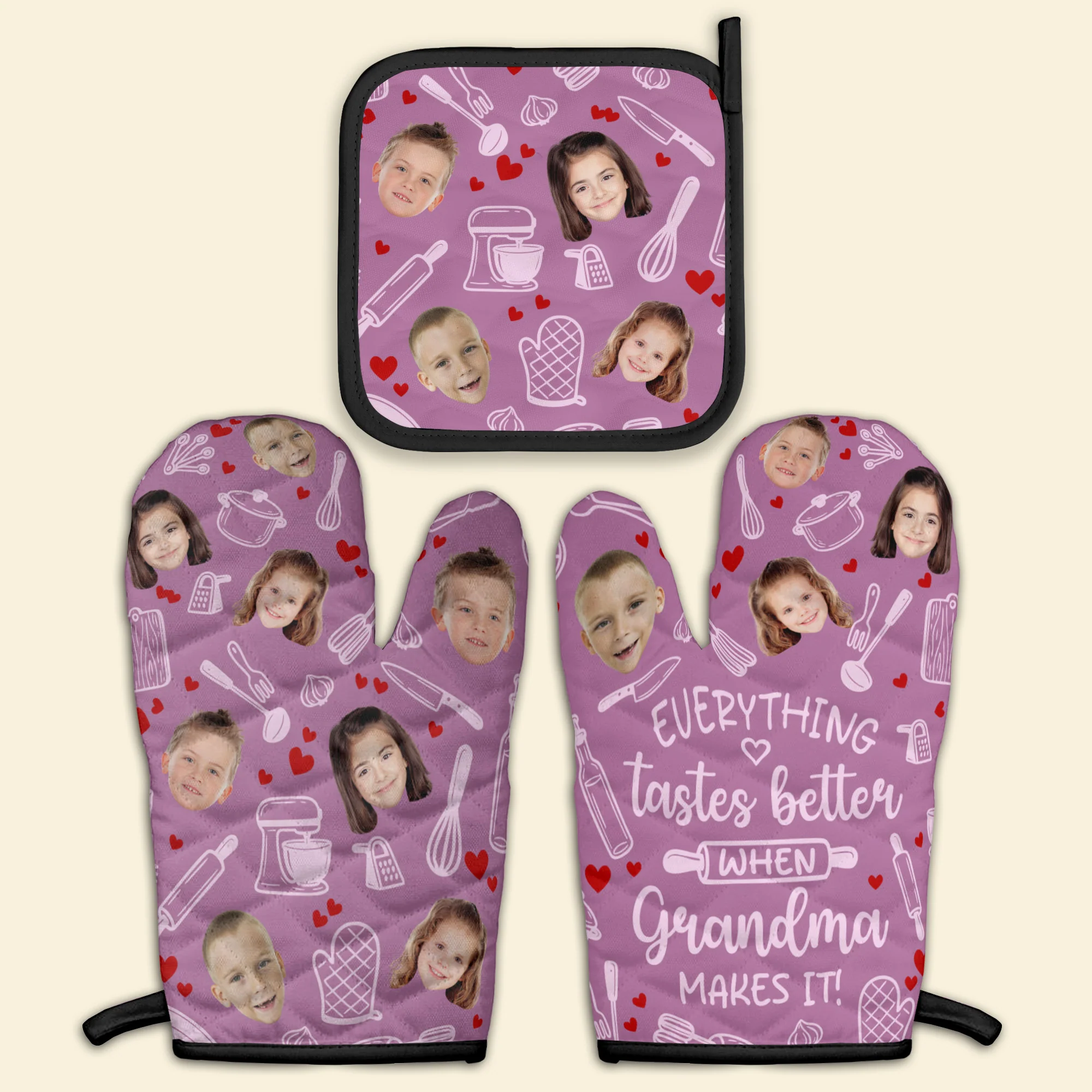 Everything Tastes Better When Grandma Makes It - Personalized Oven Mitts And Pot Holder - Image 6
