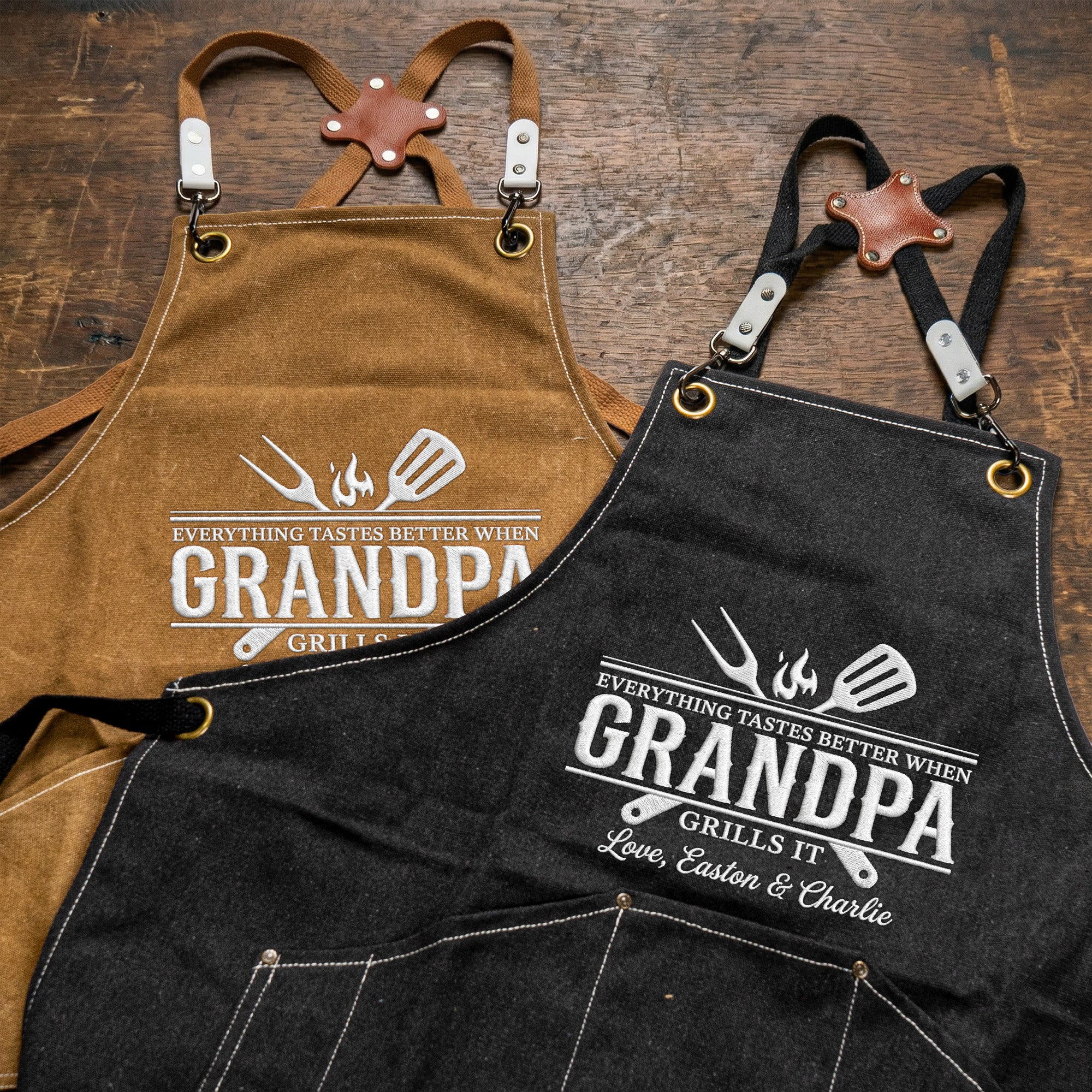 Everything Tastes Better When Grandpa, Dad Grills It - Father's Day Gift - Personalized Apron - Image 5