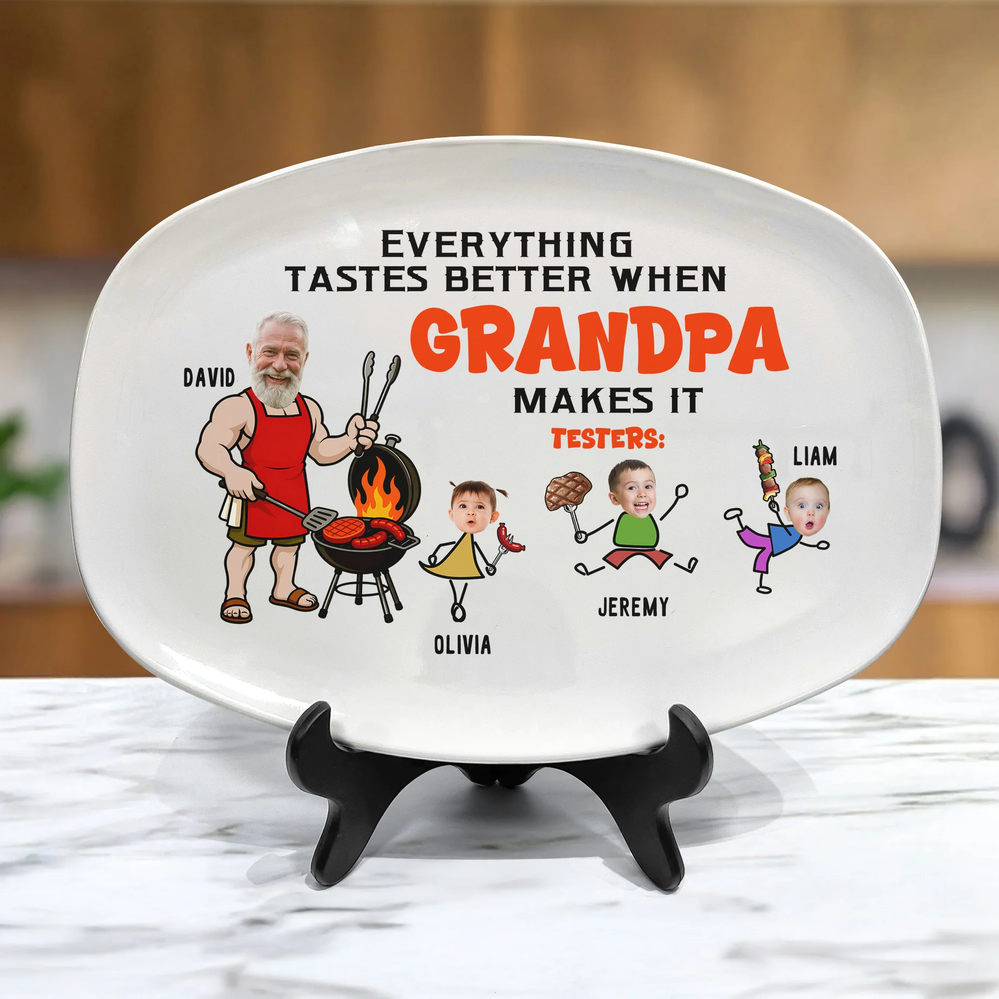 Everything Tastes Better When Grandpa Makes It Father's Day Gift For Grandpa, Dad - Personalized Platter - Image 2