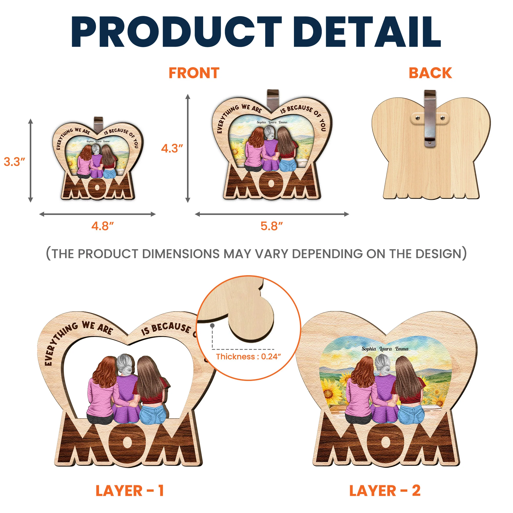 Everything We Are Is Because Of You Mom Gift - Personalized Wooden Car Visor Clip - Image 4