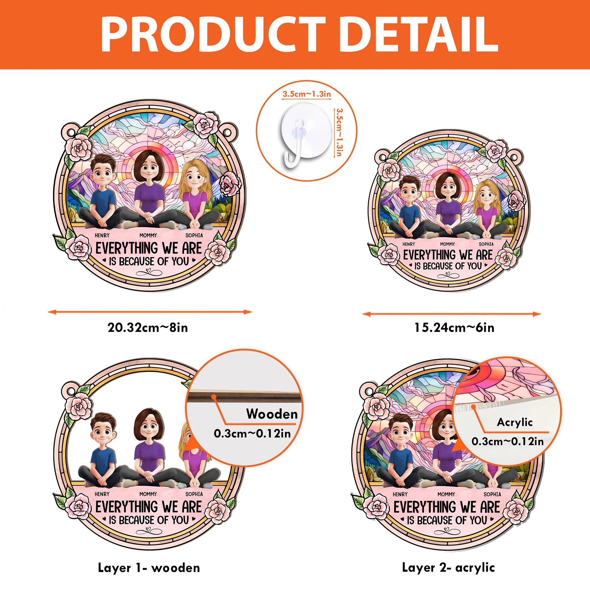 Everything We're Because Of You - Personalized Window Hanging Suncatcher Ornament - Image 4