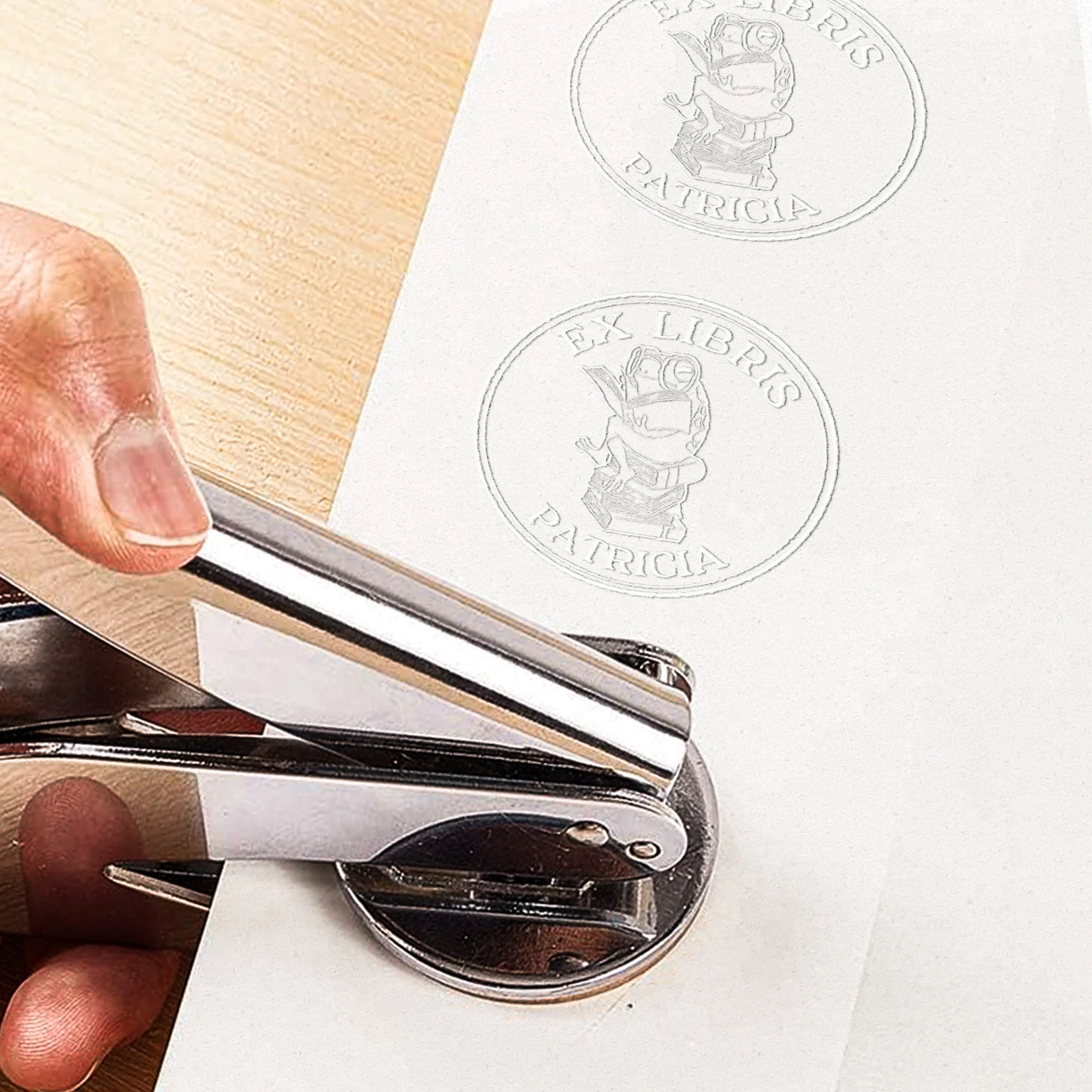 Ex Libris, Cute Sitting Frog, Gift For Book Lovers - Personalized Book Embosser Stamp - Image 3