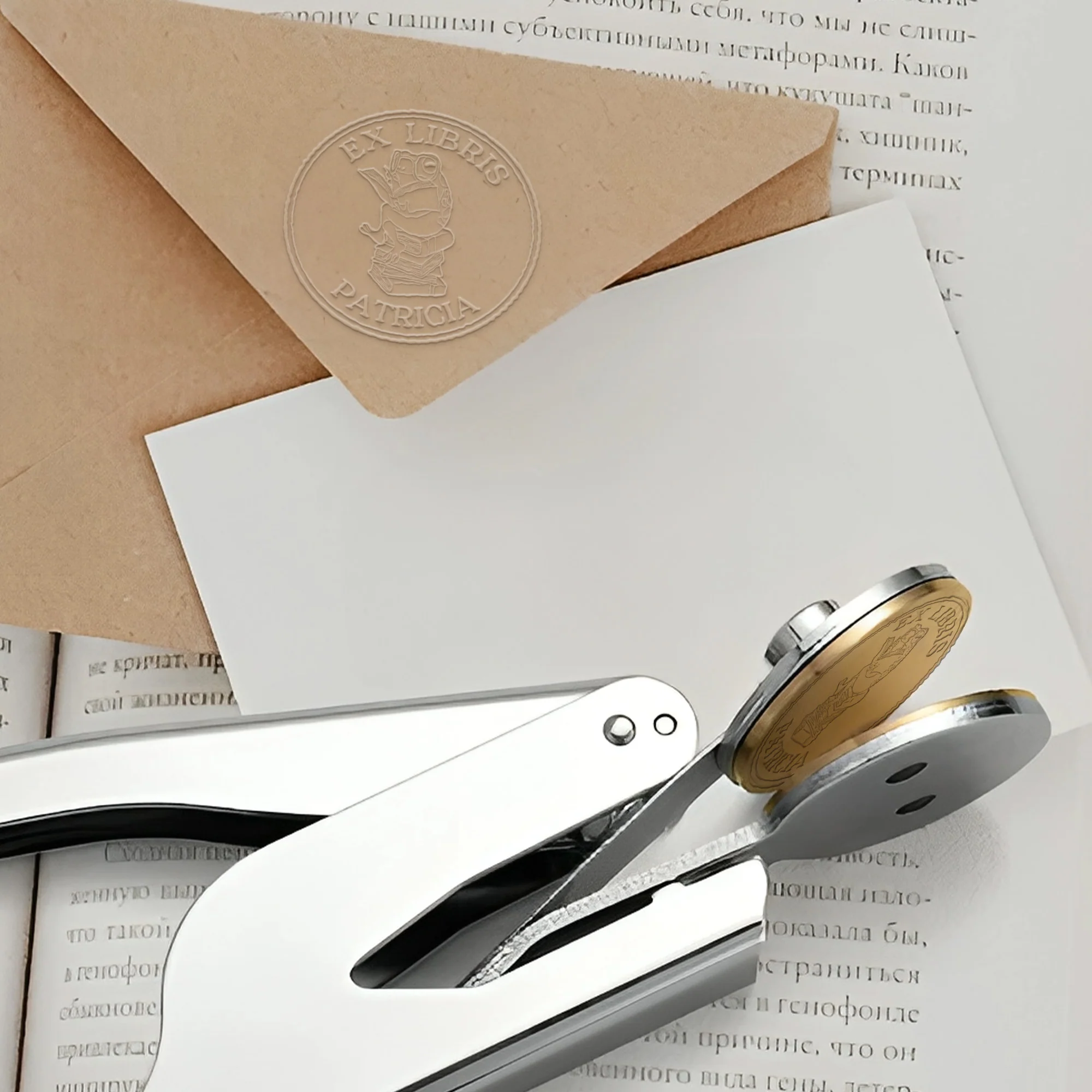 Ex Libris, Cute Sitting Frog, Gift For Book Lovers - Personalized Book Embosser Stamp - Image 4