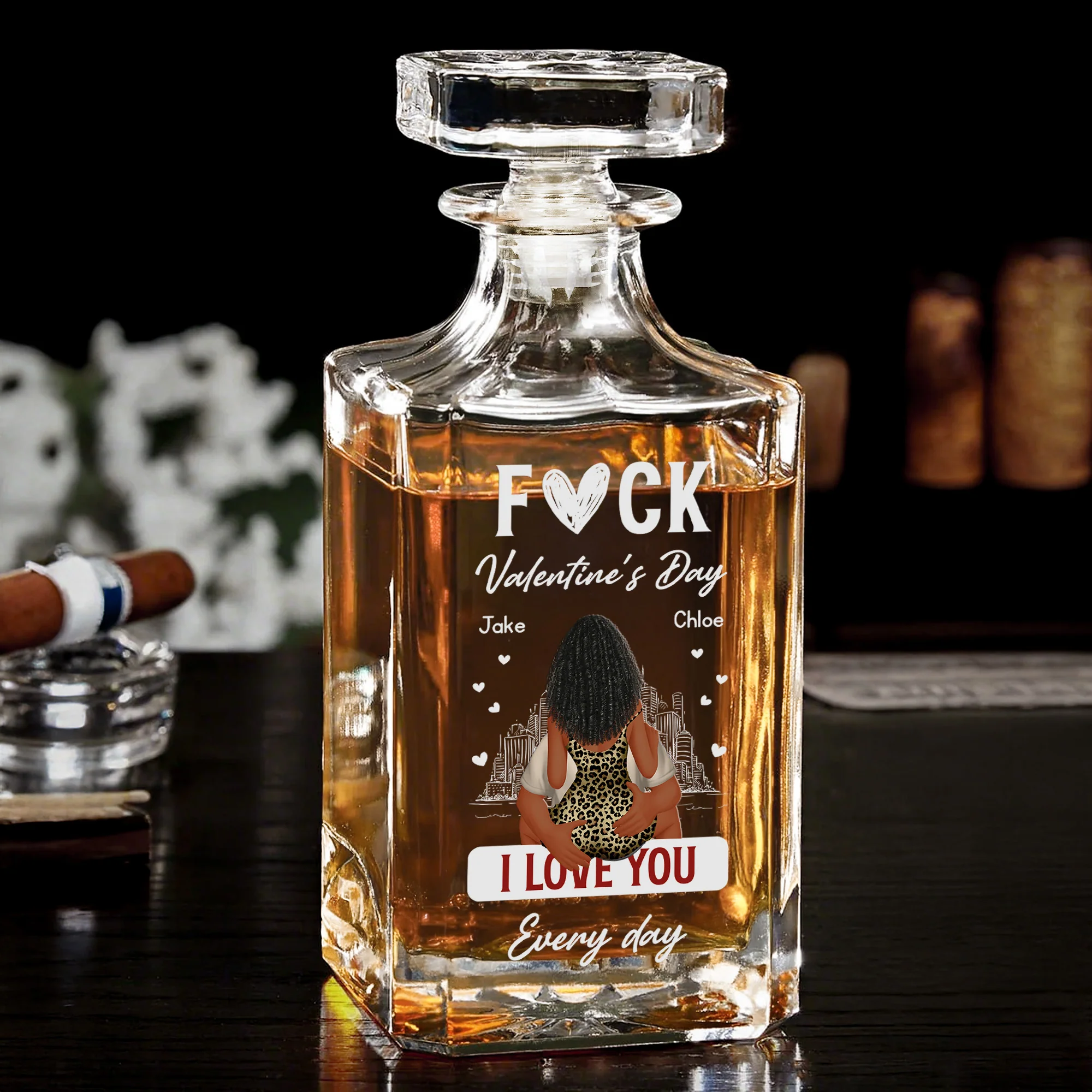 F*ck Valentine's Day I Love You Every Day - Funny Valentines Gift For Him, Husband - Custom Decanter - Image 2
