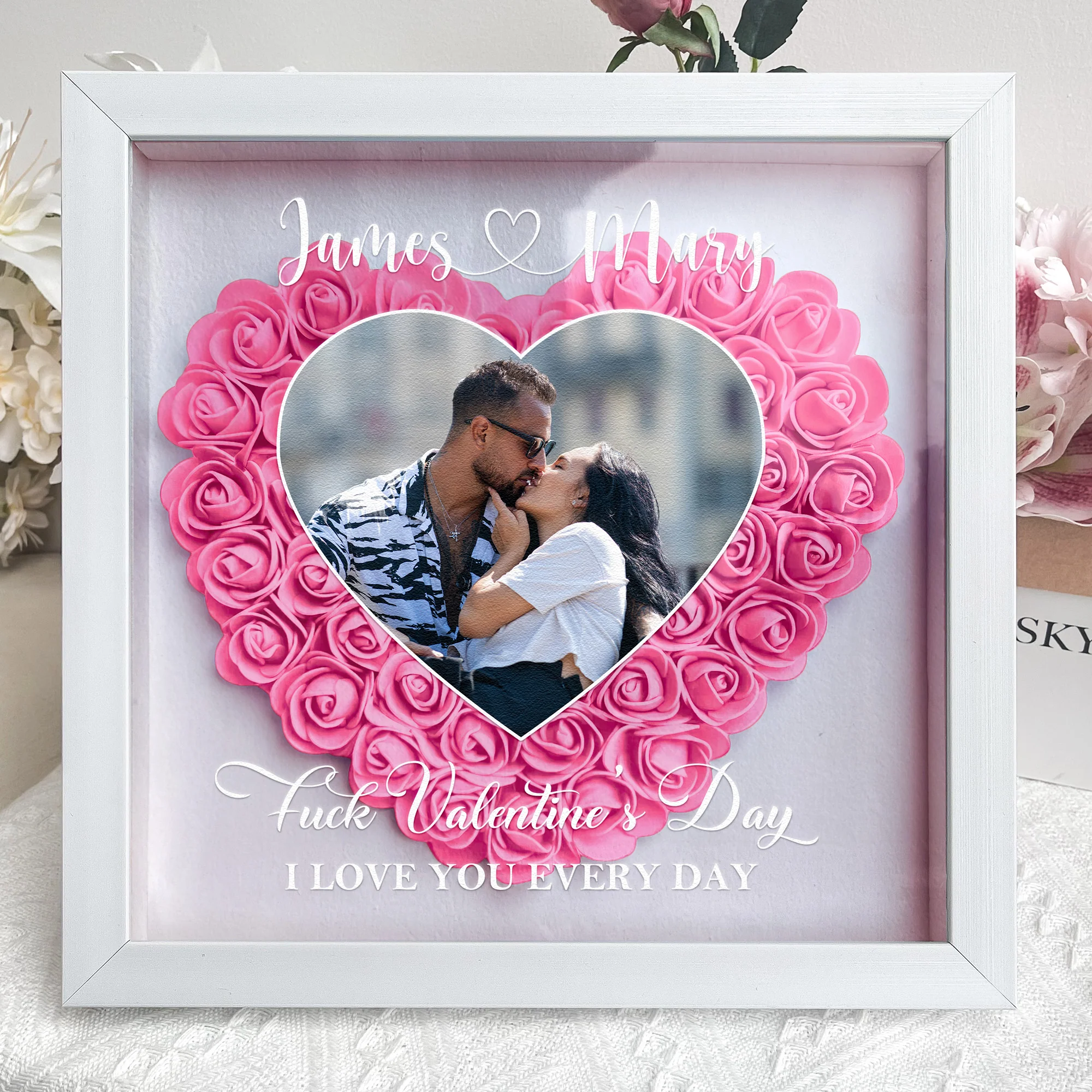 F*ck Valentine's Day I Love You Every Day - Personalized Photo Flower Shadow Box - Image 2