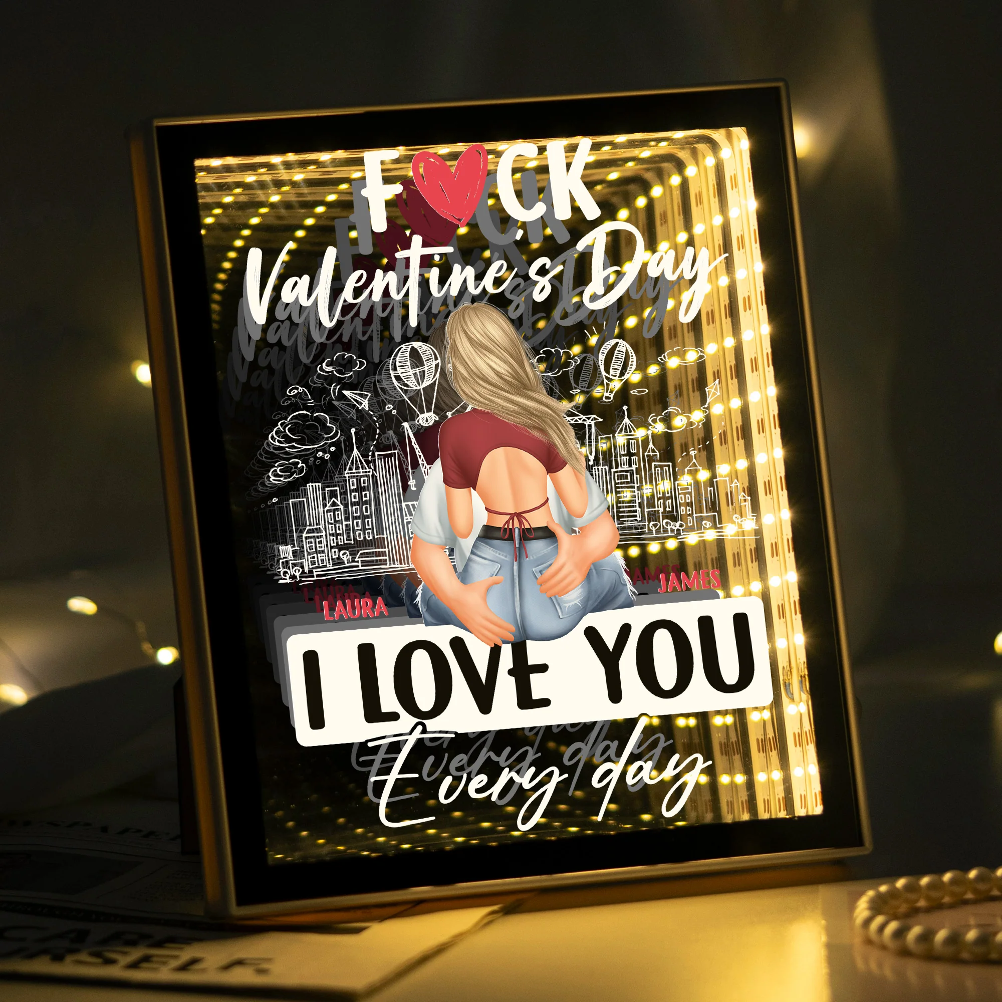 F Valentine's Day I Love You Every Day - Personalized Infinity Mirror Light Box - Image 2