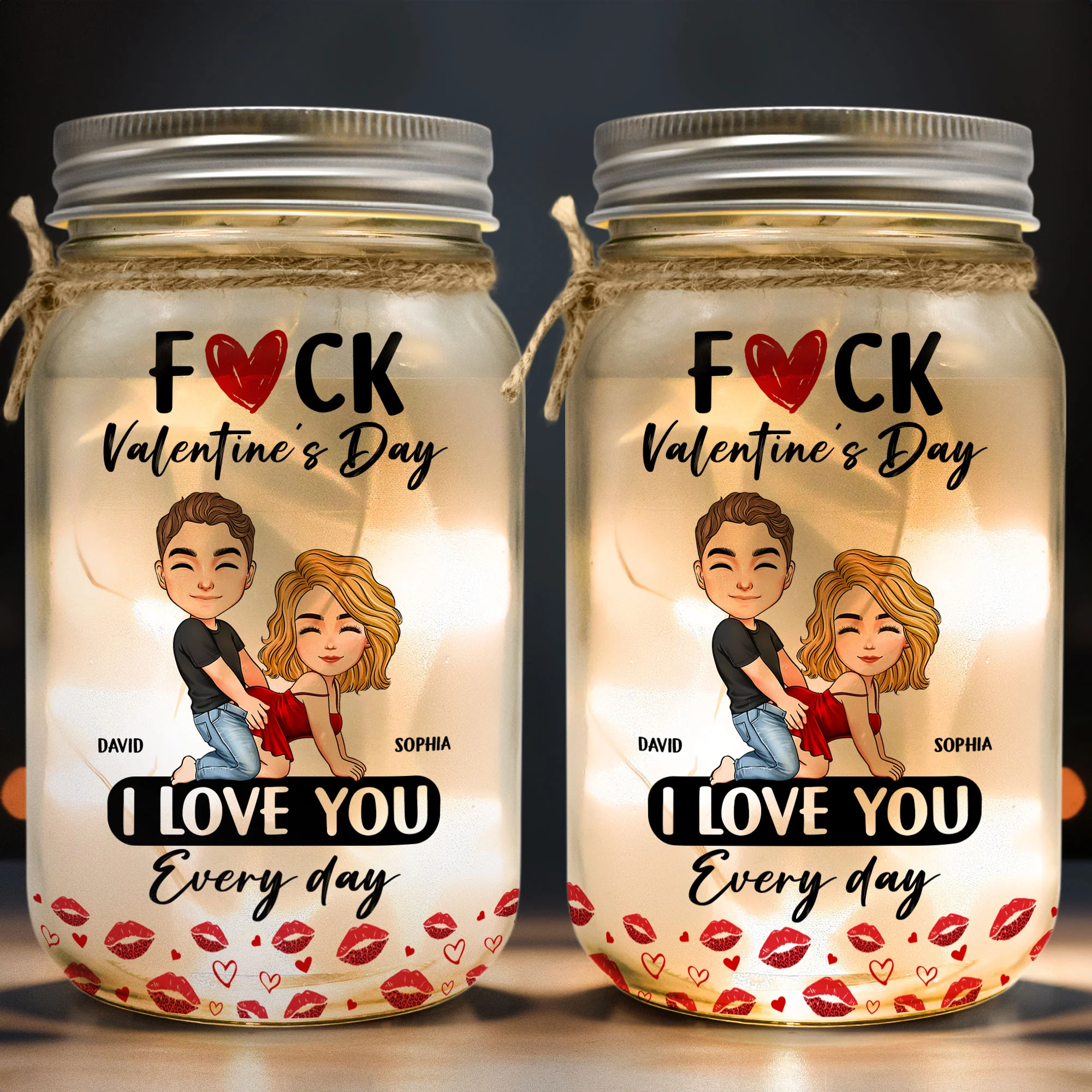 F Valentine's Day I Love You Every Day - Spicy Gifts For Her - Personalized Mason Jar Light - Image 2