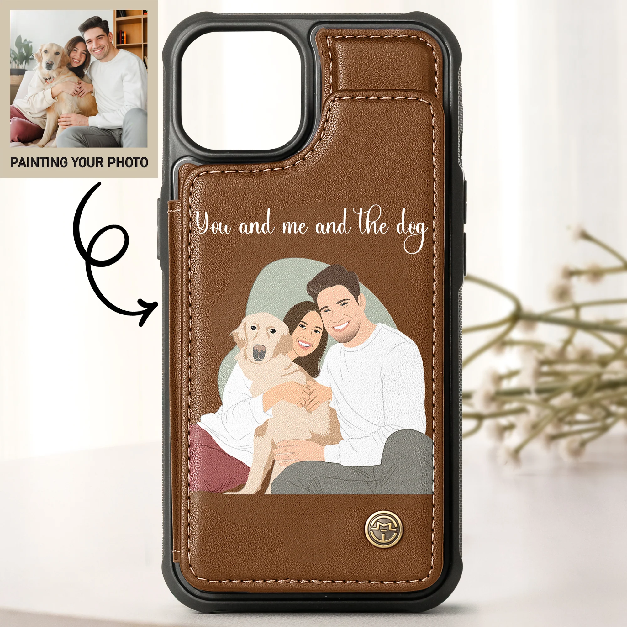 Faceless Portrait Drawing - For Couples, Friends, Pet - Personalized Photo Leather Flip Wallet Phone Case - Image 2