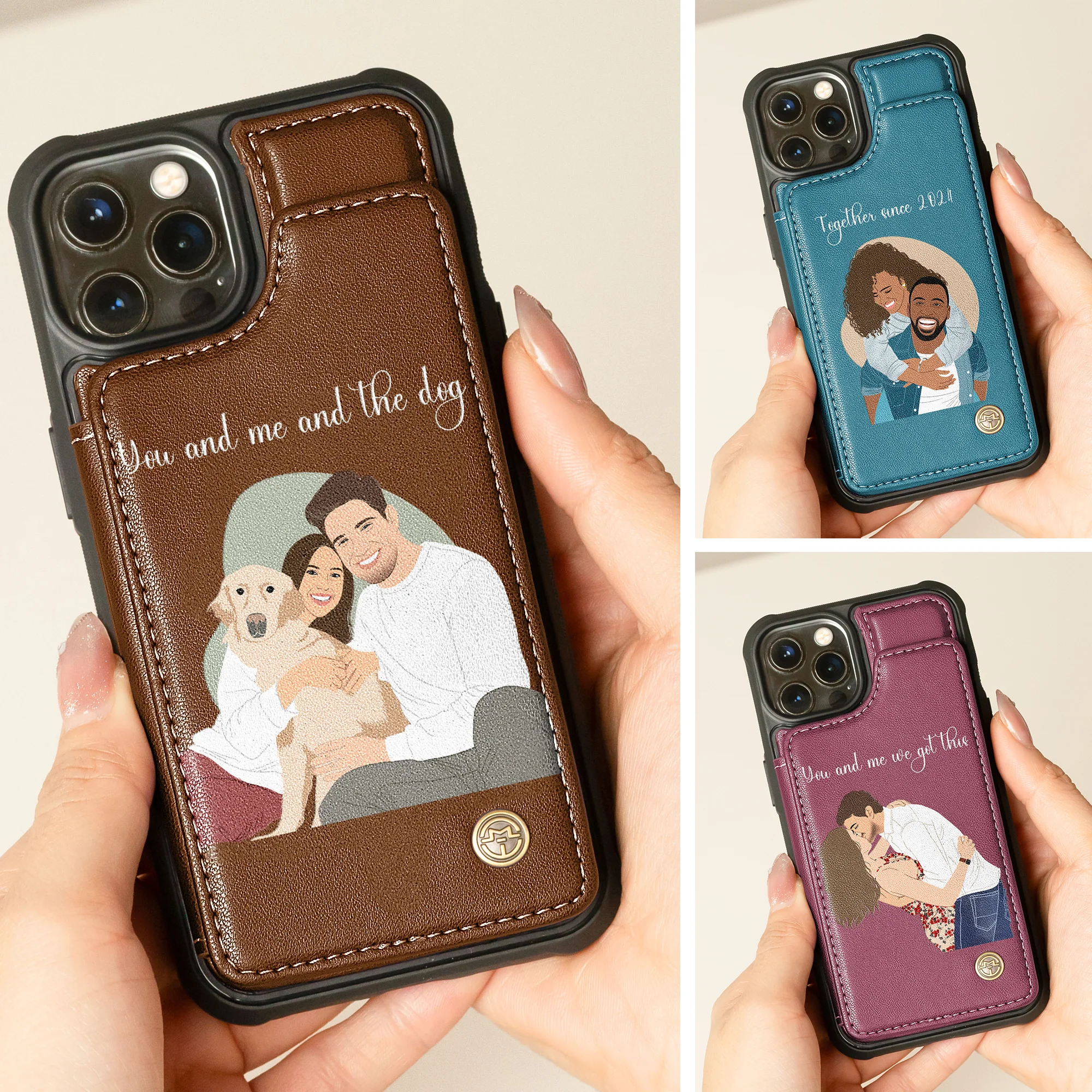 Faceless Portrait Drawing - For Couples, Friends, Pet - Personalized Photo Leather Flip Wallet Phone Case - Image 4