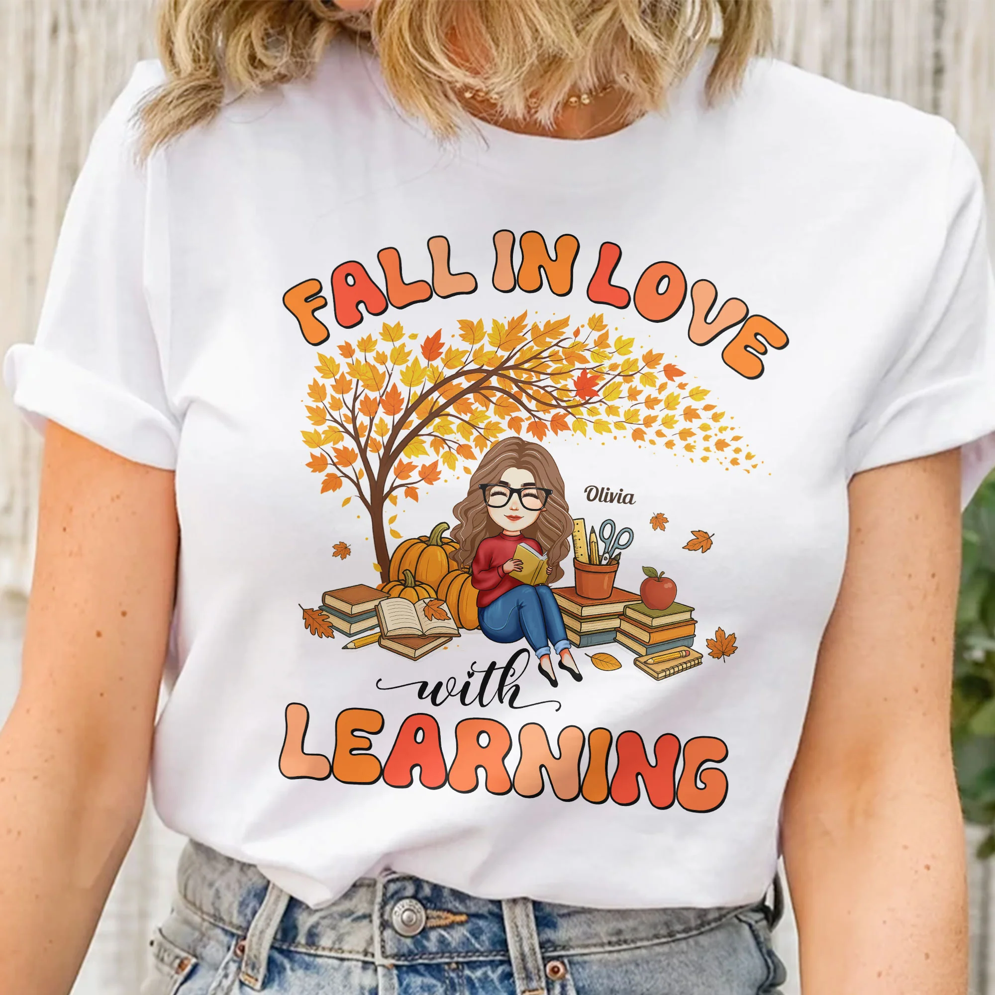 Fall In Love With Learning Teacher Autumn Gift - Personalized Shirt - Image 2