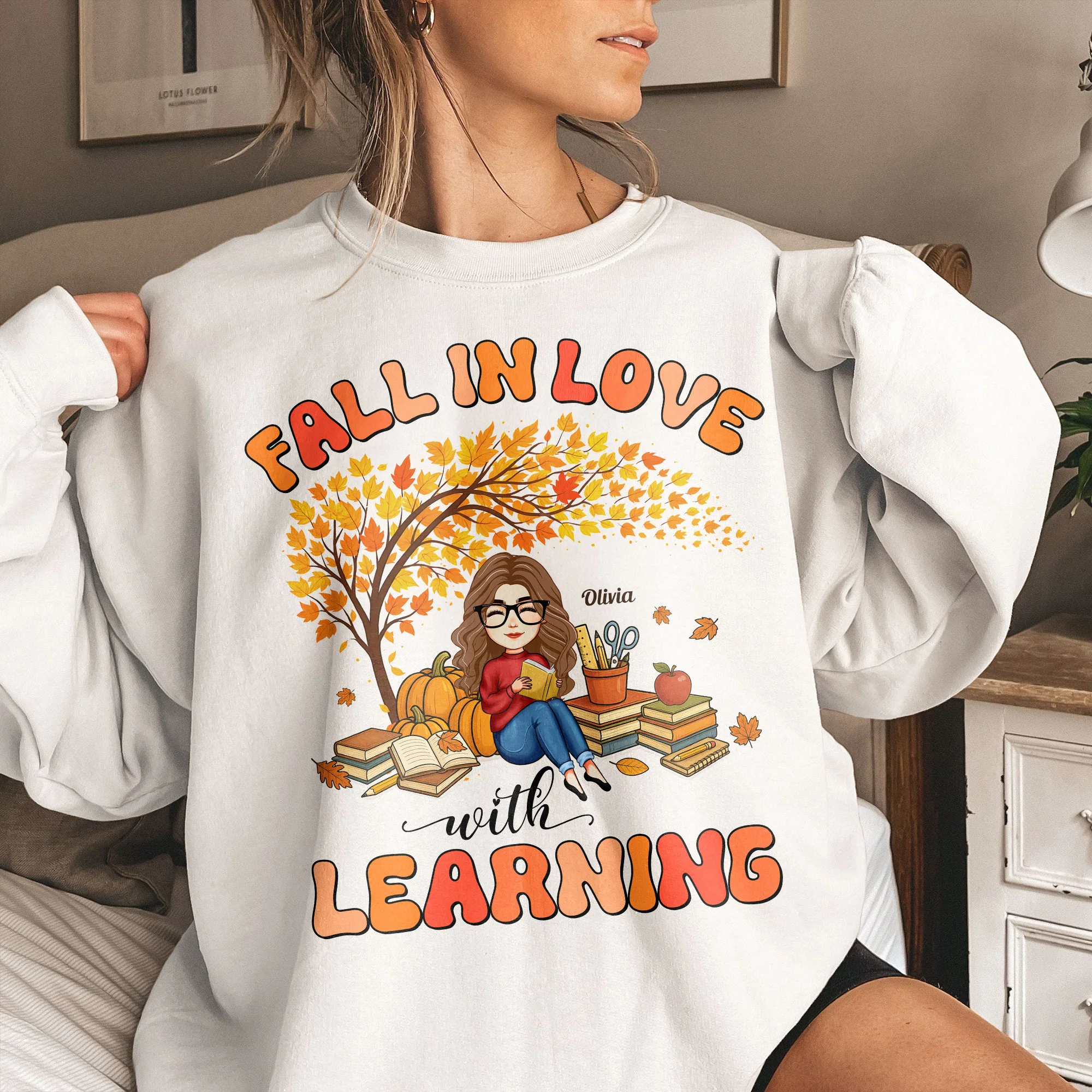 Fall In Love With Learning Teacher Autumn Gift - Personalized Shirt - Image 4