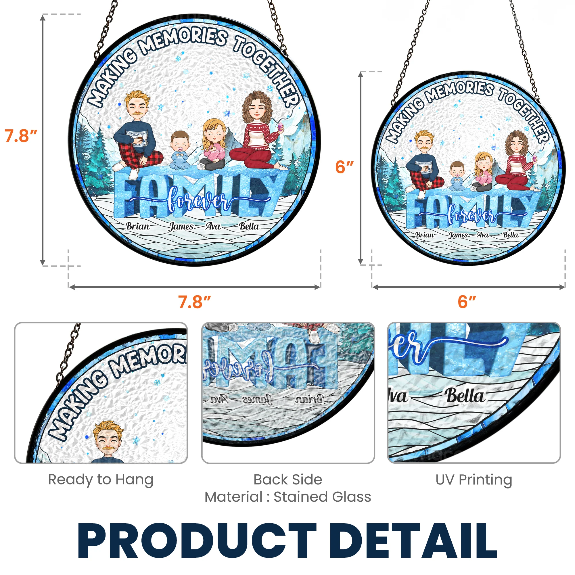 Family Around Christmas Tree - Personalized Stained Glass Window Hanging Suncatcher - Image 6