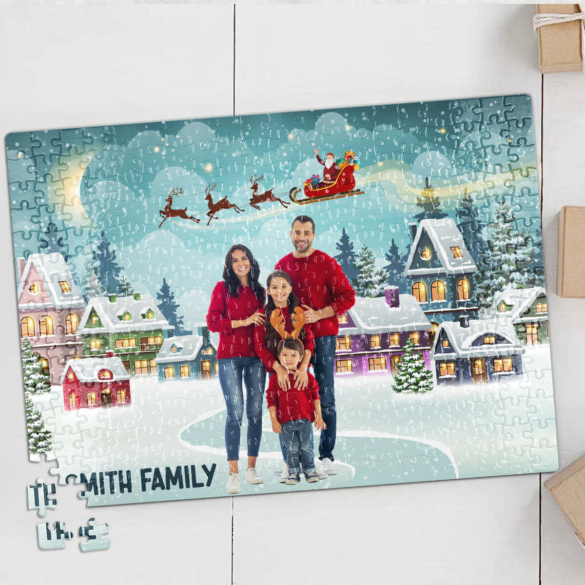 Family At Christmas Village - Personalized Photo Jigsaw Puzzle - Image 3