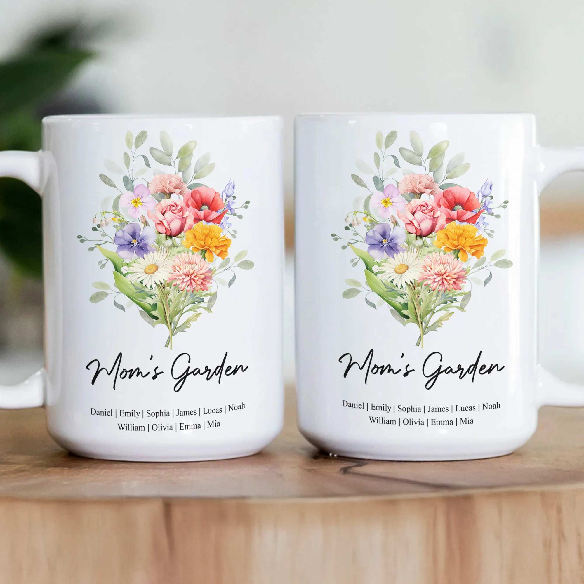Family Birth Flower Bouquet Flowers Gift For Mom, Grandma, Family - Personalized Mug - Image 3