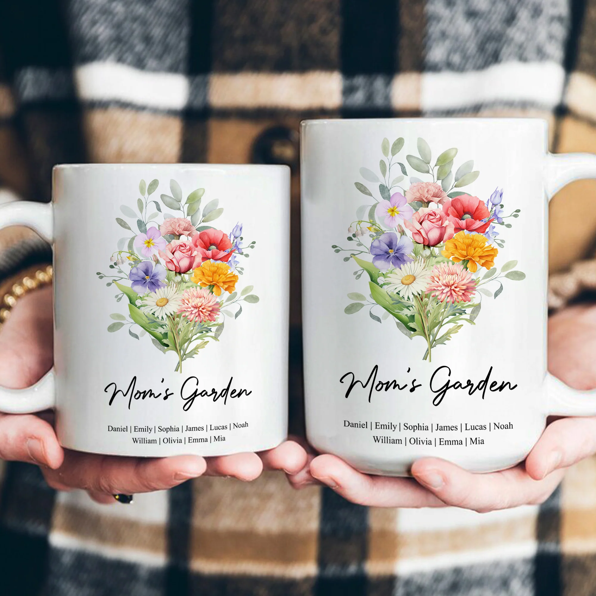 Family Birth Flower Bouquet Flowers Gift For Mom, Grandma, Family - Personalized Mug - Image 4