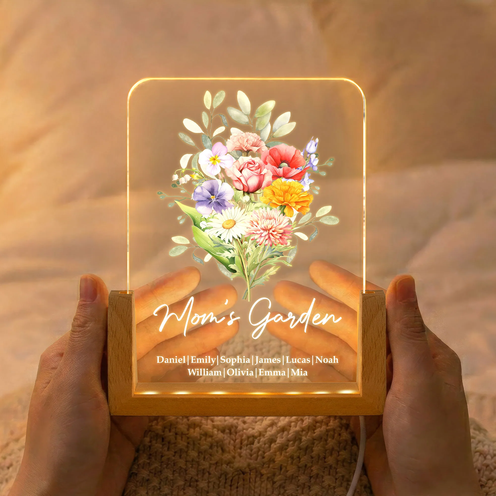 Family Birth Flower Bouquet Flowers Gift For Mom, Grandma, Family - Personalized Night Light - Image 2