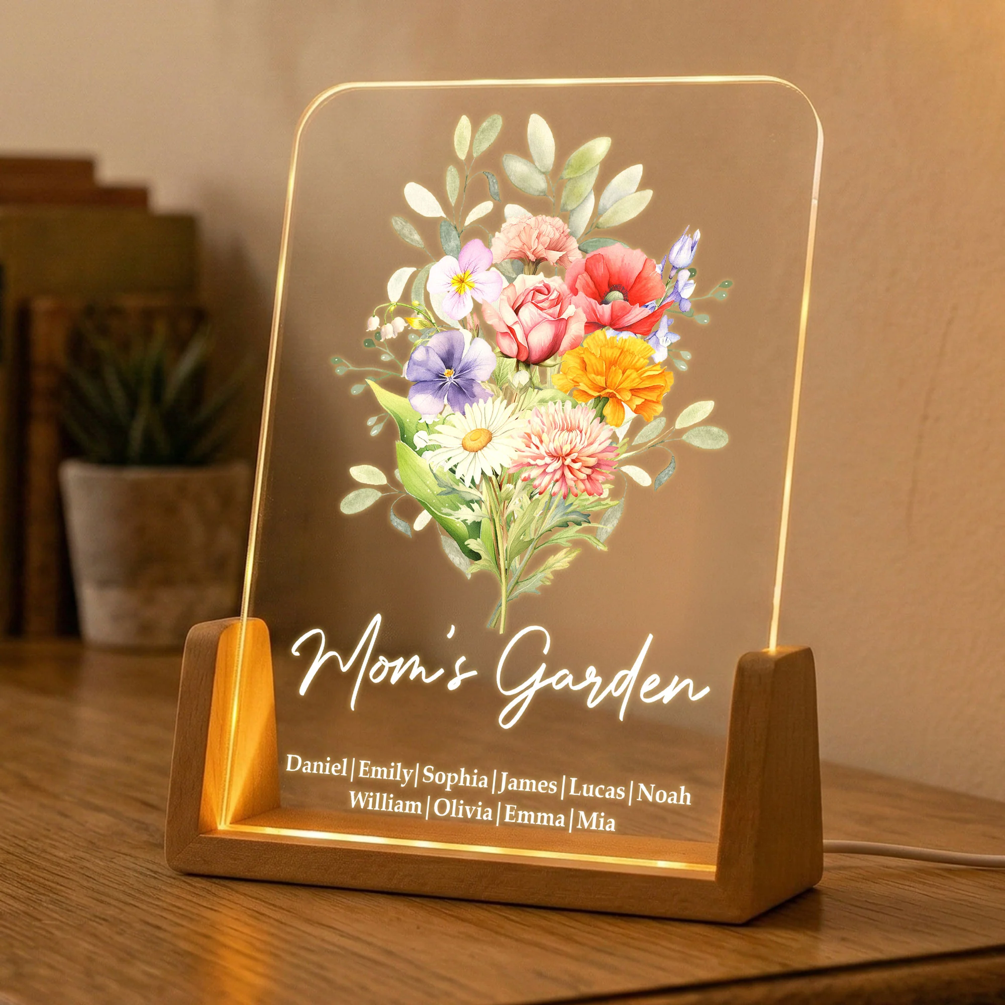 Family Birth Flower Bouquet Flowers Gift For Mom, Grandma, Family - Personalized Night Light - Image 4