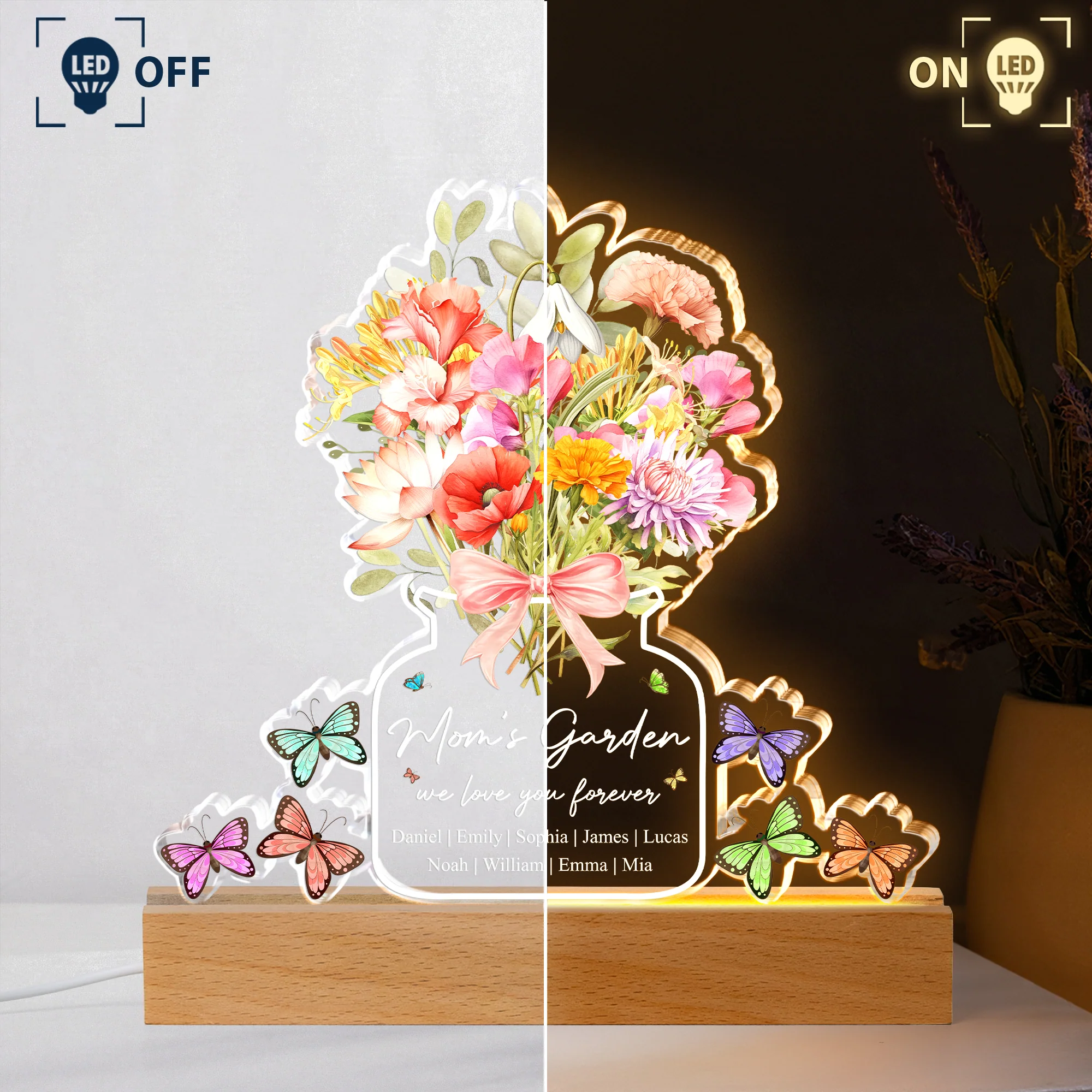 Family Birth Flower Bouquet Flowers Gift For Mom, Grandma, Family - Personalized Night Light - Image 3