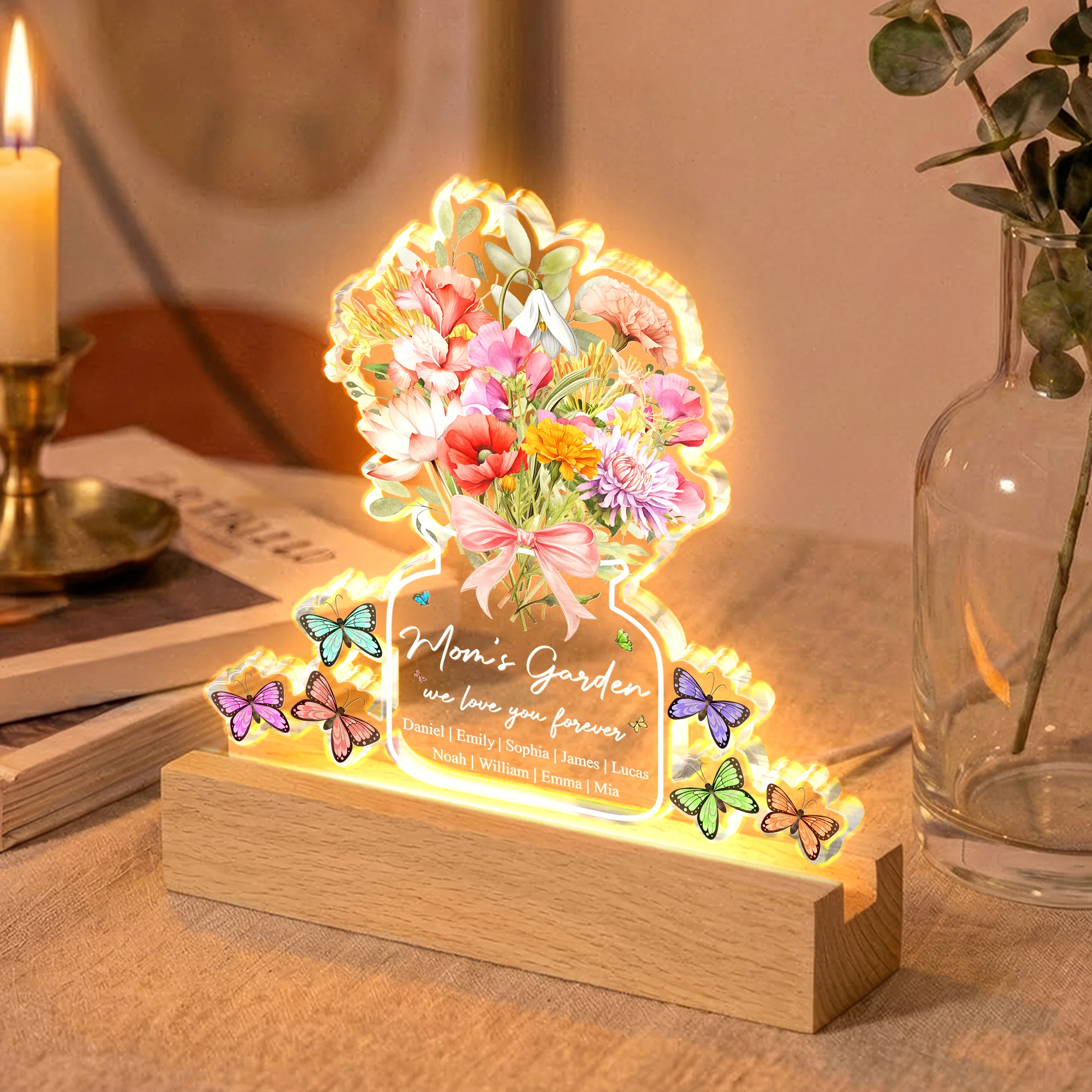 Family Birth Flower Bouquet Flowers Gift For Mom, Grandma, Family - Personalized Night Light - Image 4