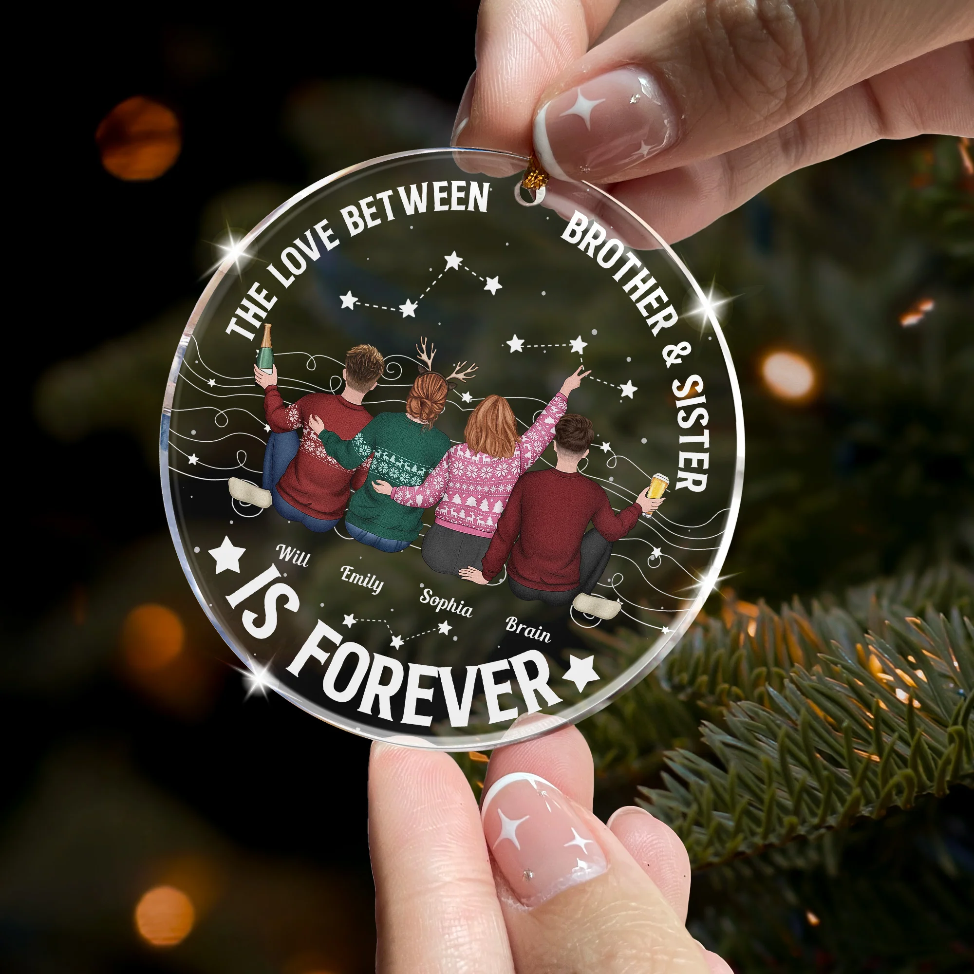 Family, Brothers & Sisters Forever Linked Together - Personalized Acrylic Ornament - Image 2