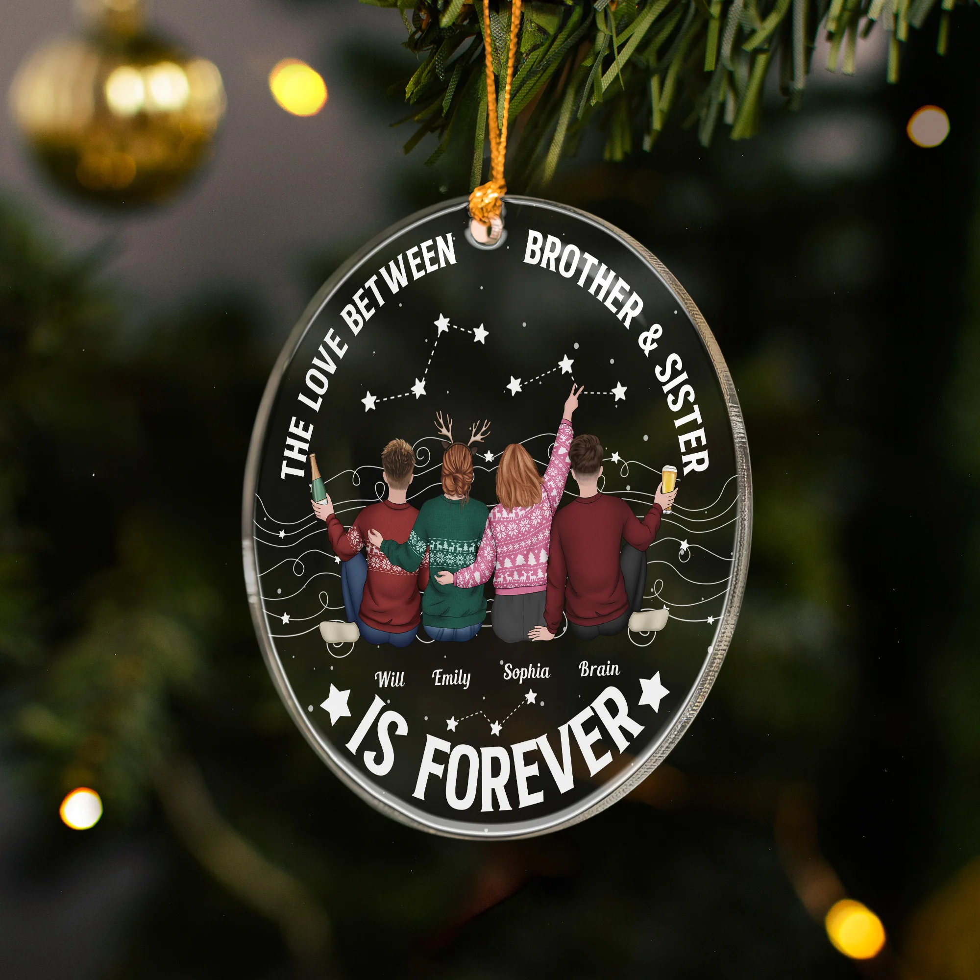 Family, Brothers & Sisters Forever Linked Together - Personalized Acrylic Ornament - Image 3