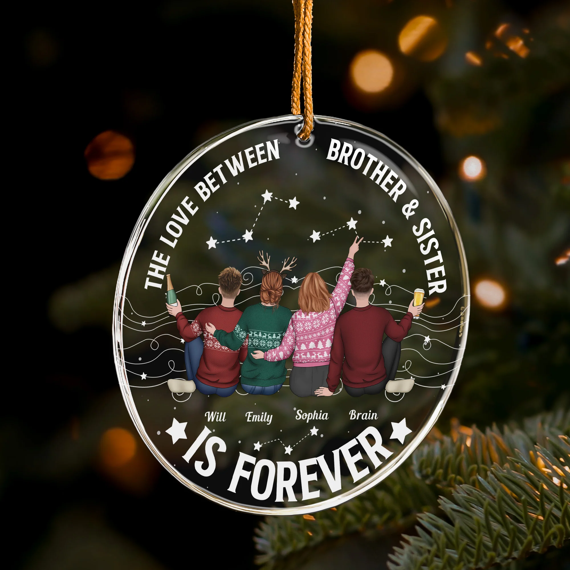 Family, Brothers & Sisters Forever Linked Together - Personalized Acrylic Ornament - Image 4