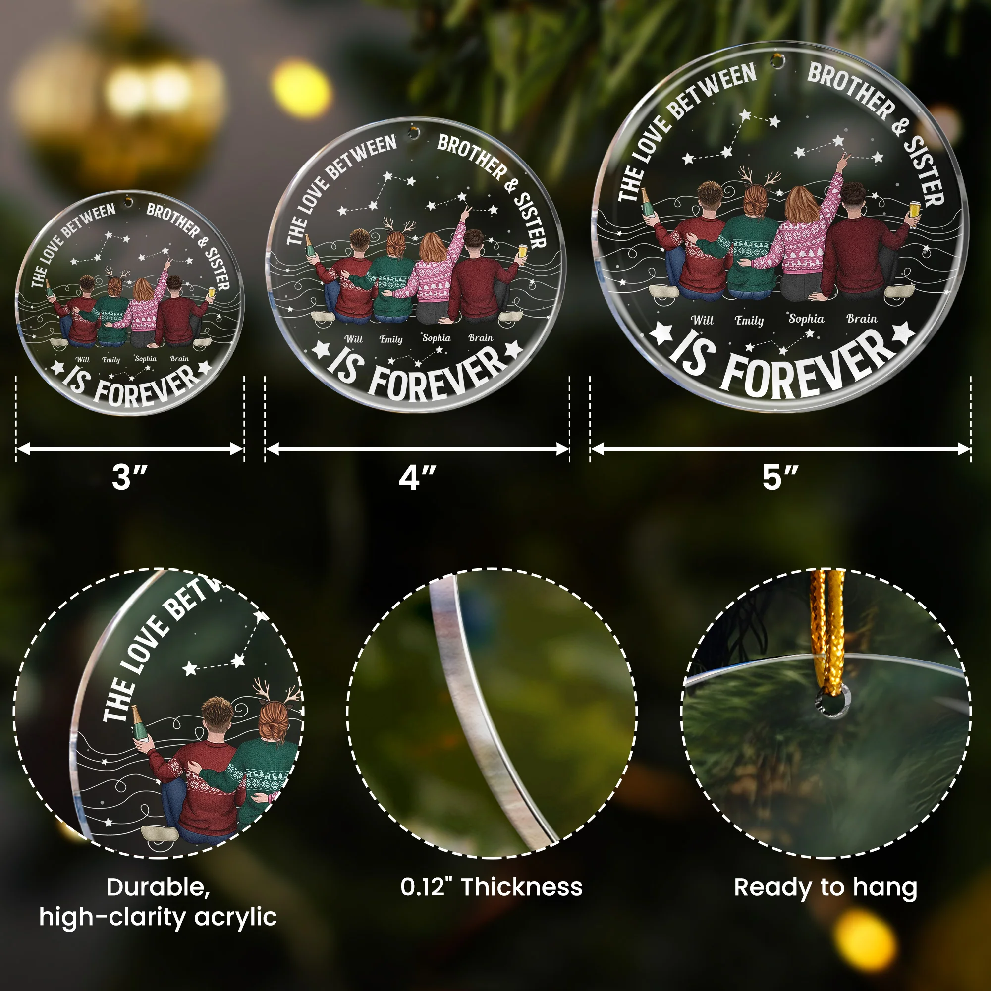 Family, Brothers & Sisters Forever Linked Together - Personalized Acrylic Ornament - Image 5