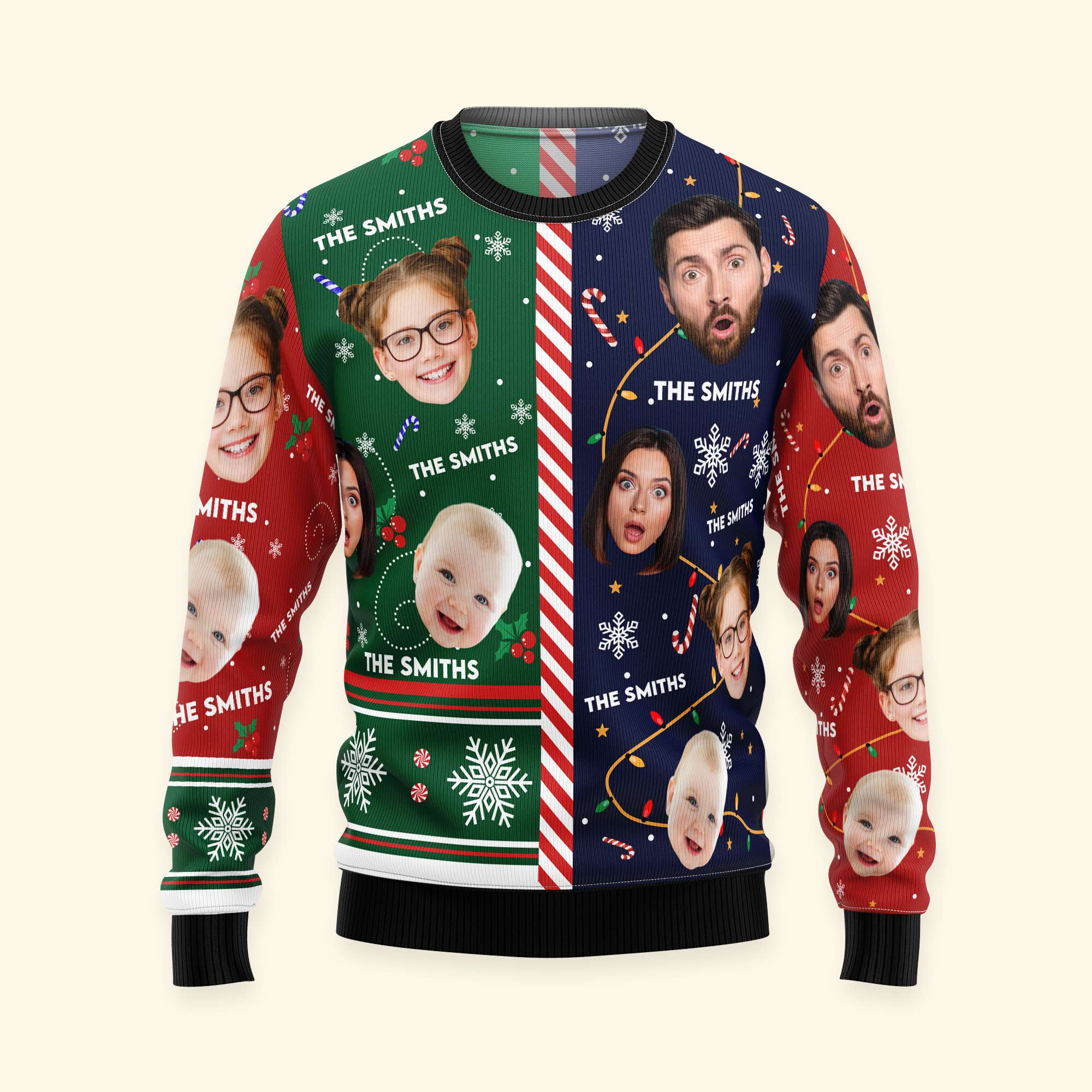Family Candy Cane Christmas - Personalized Photo Ugly Sweater - Image 6