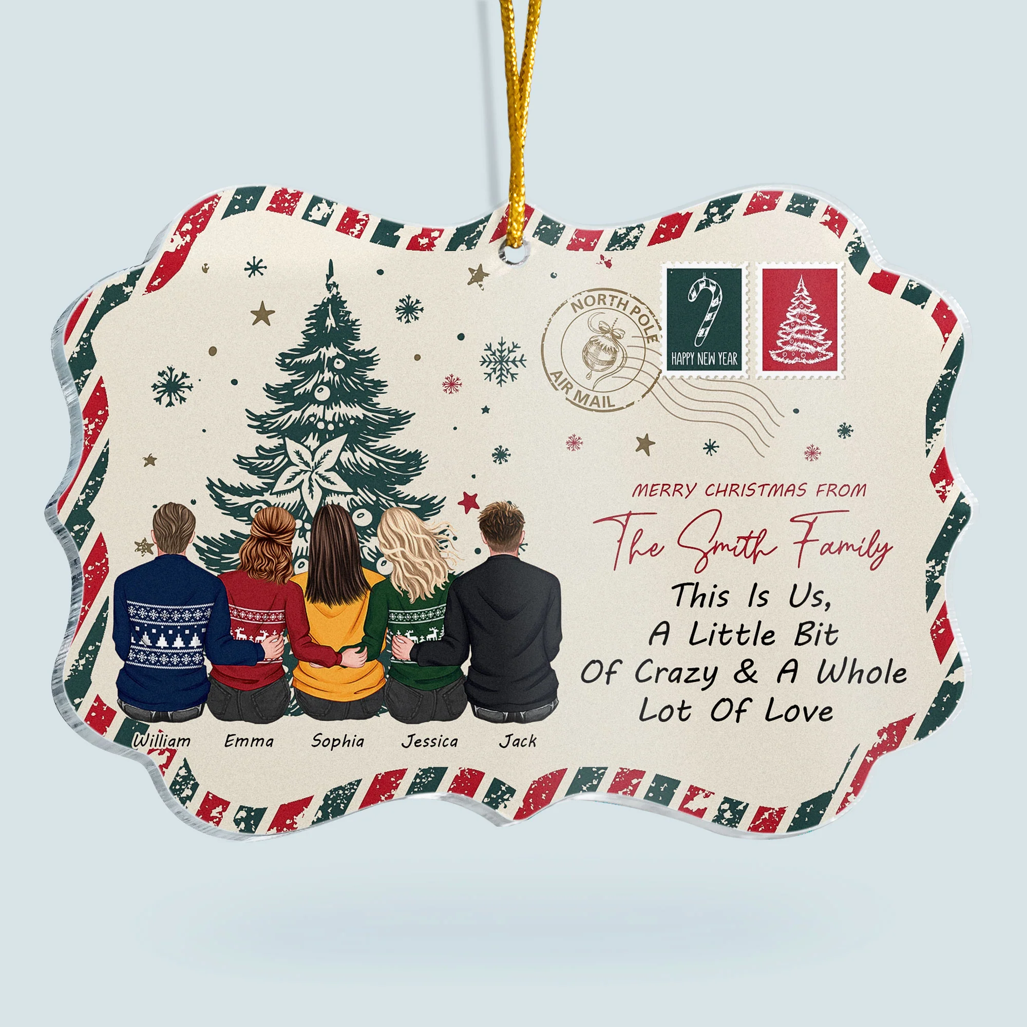 Family Christmas Mail Postcard - Siblings Gifts - Personalized Acrylic Ornament - Image 3