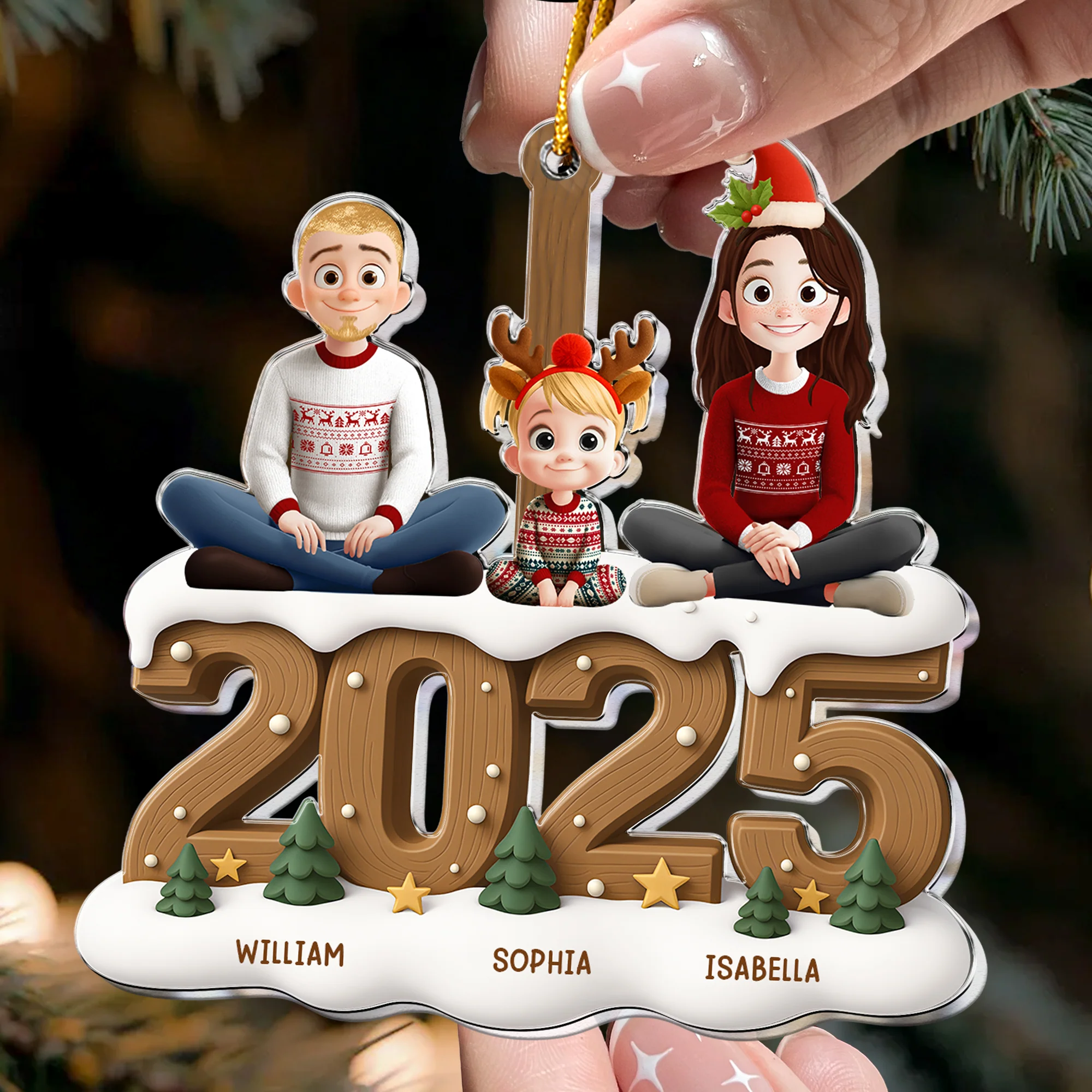Family Christmas - New Version - Personalized Acrylic Ornament - Image 2