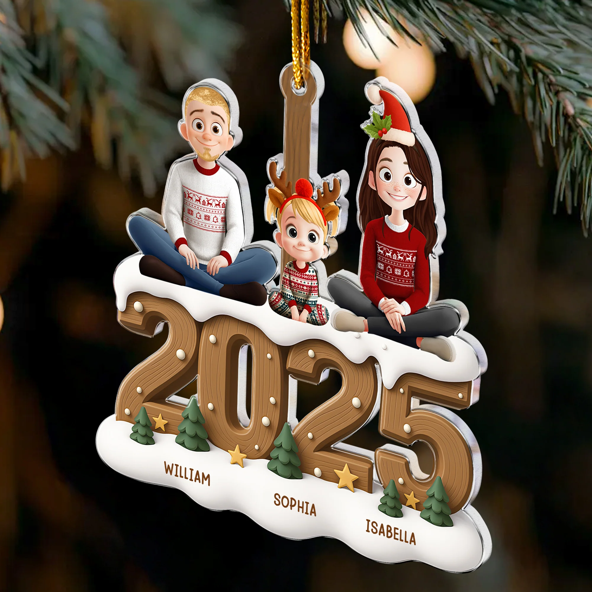Family Christmas - New Version - Personalized Acrylic Ornament - Image 3