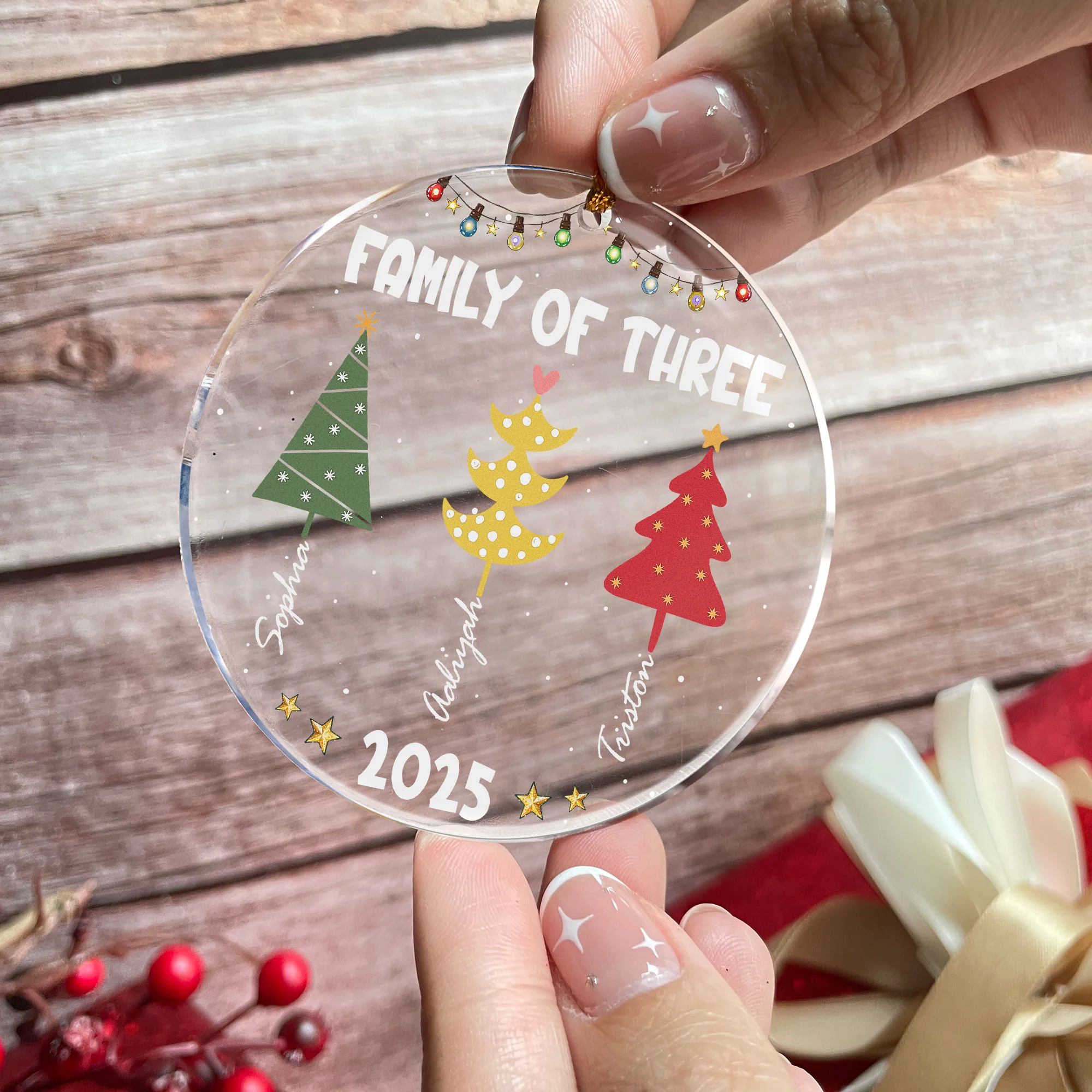Family Colorful Christmas Trees - Personalized Acrylic Ornament - Image 2