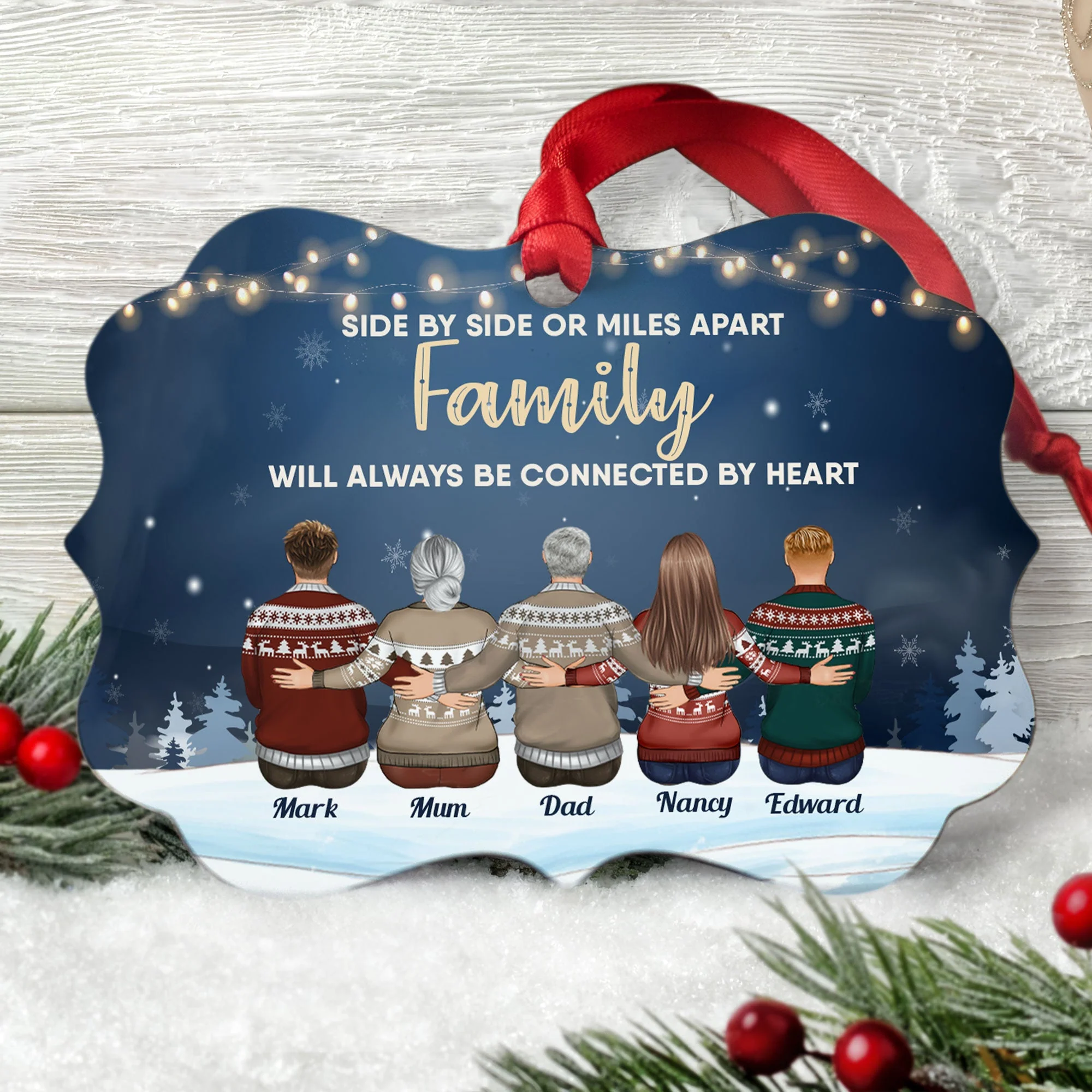 Family Connected By Heart - Personalized Family Ornament - Image 2
