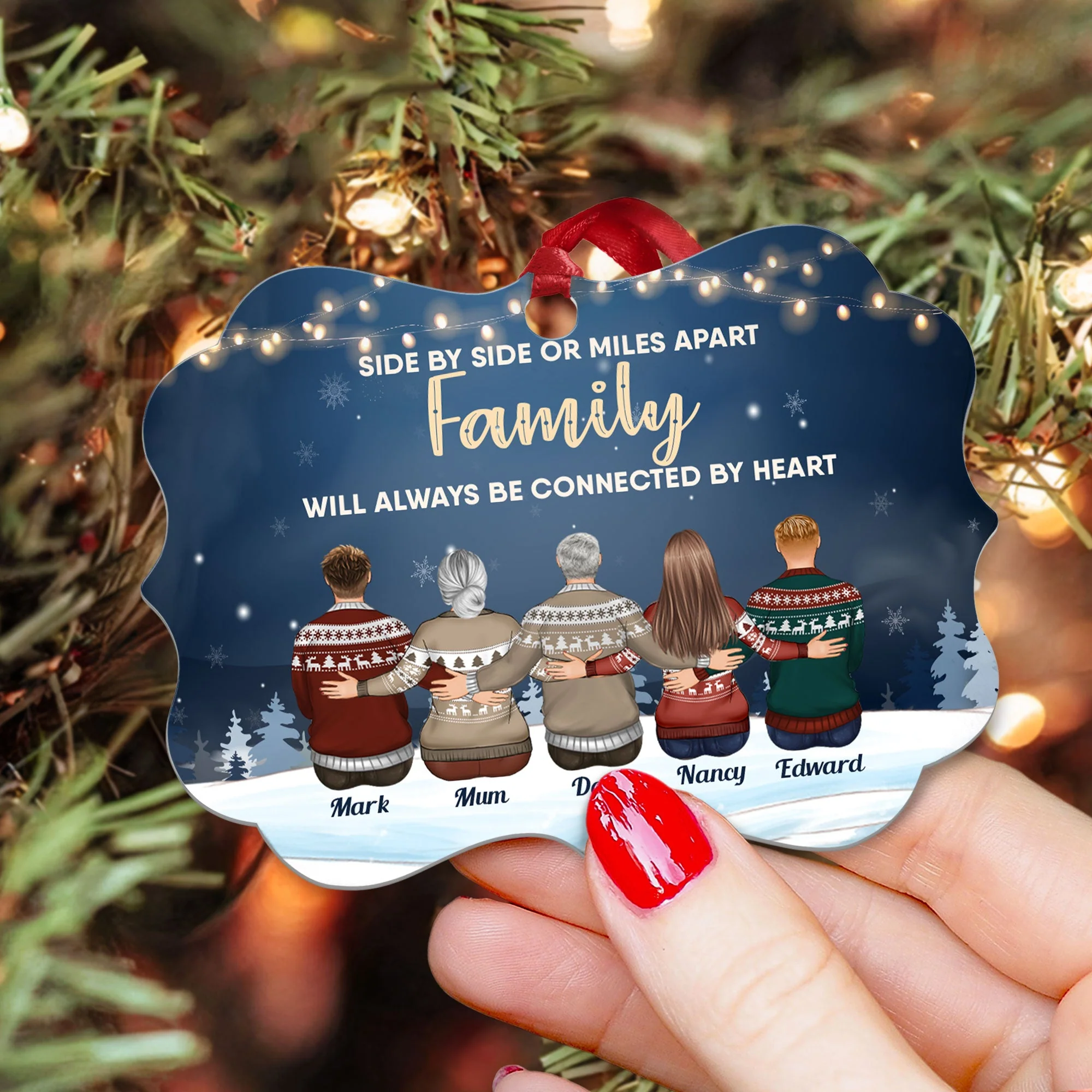 Family Connected By Heart - Personalized Family Ornament - Image 3