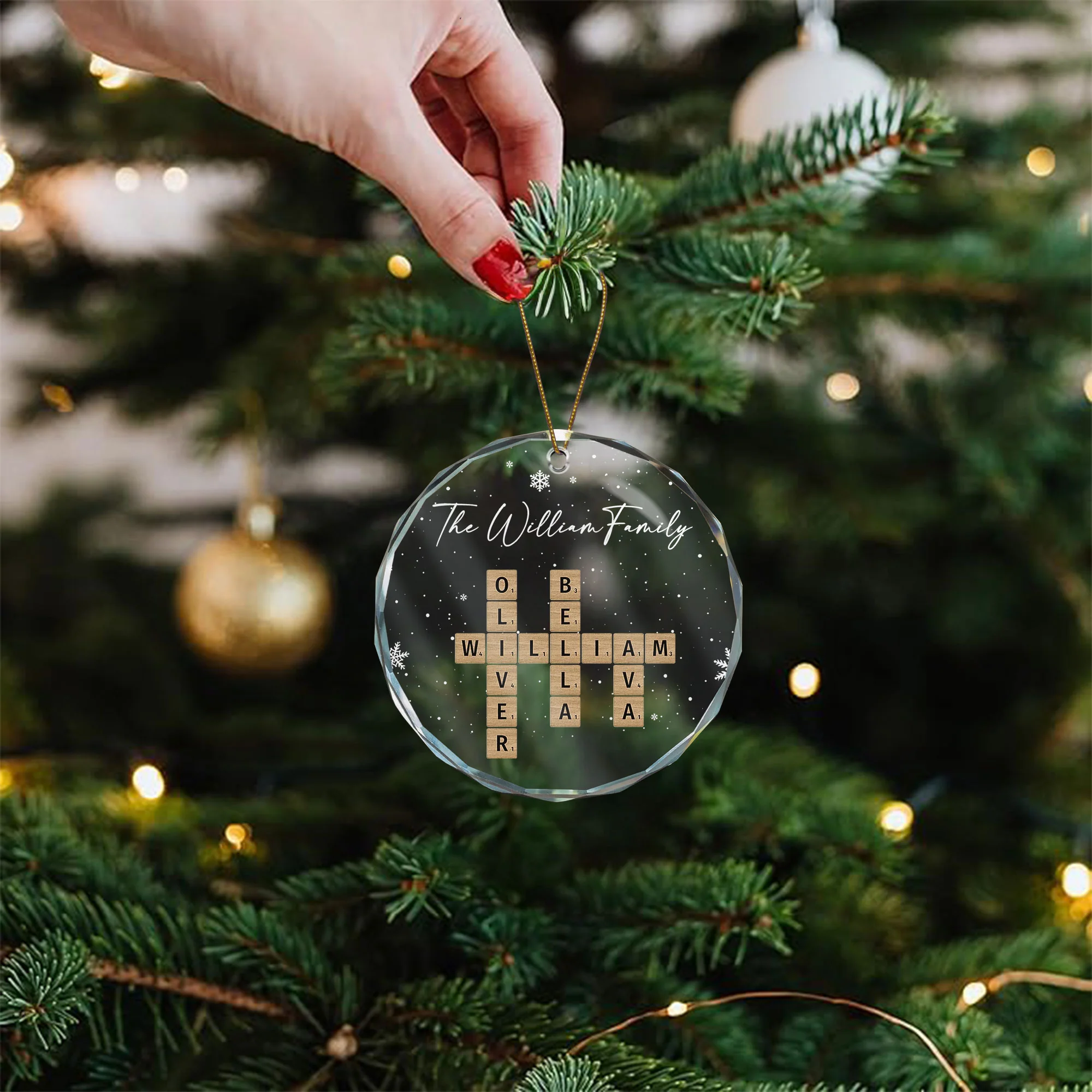 Family Scrabble Crossword - Personalized Glass Ornament - Image 3