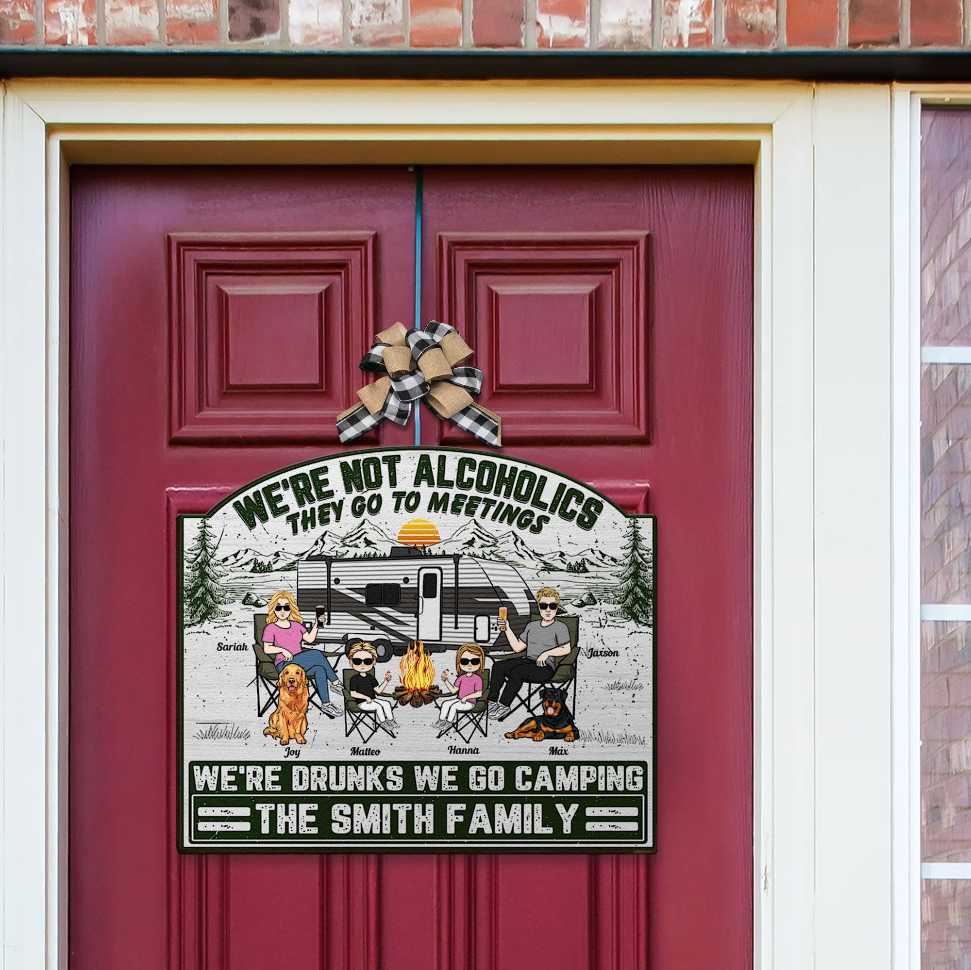 Family & Dogs We're Not Alcoholics They Go To Meetings - Personalized Custom Shaped Wood Sign - Image 2