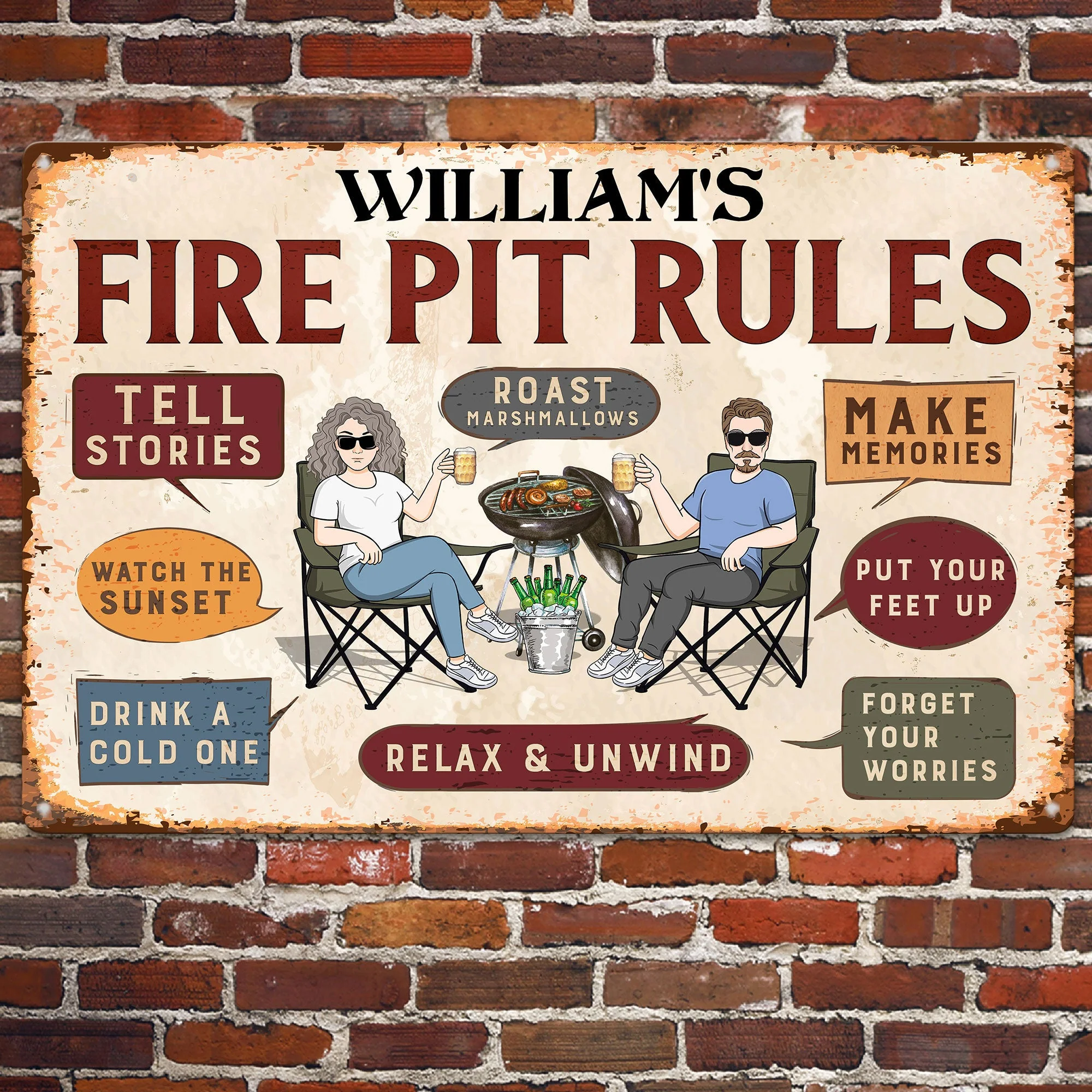 Family Fire Pit Rules - Personalized Metal Sign - Image 2