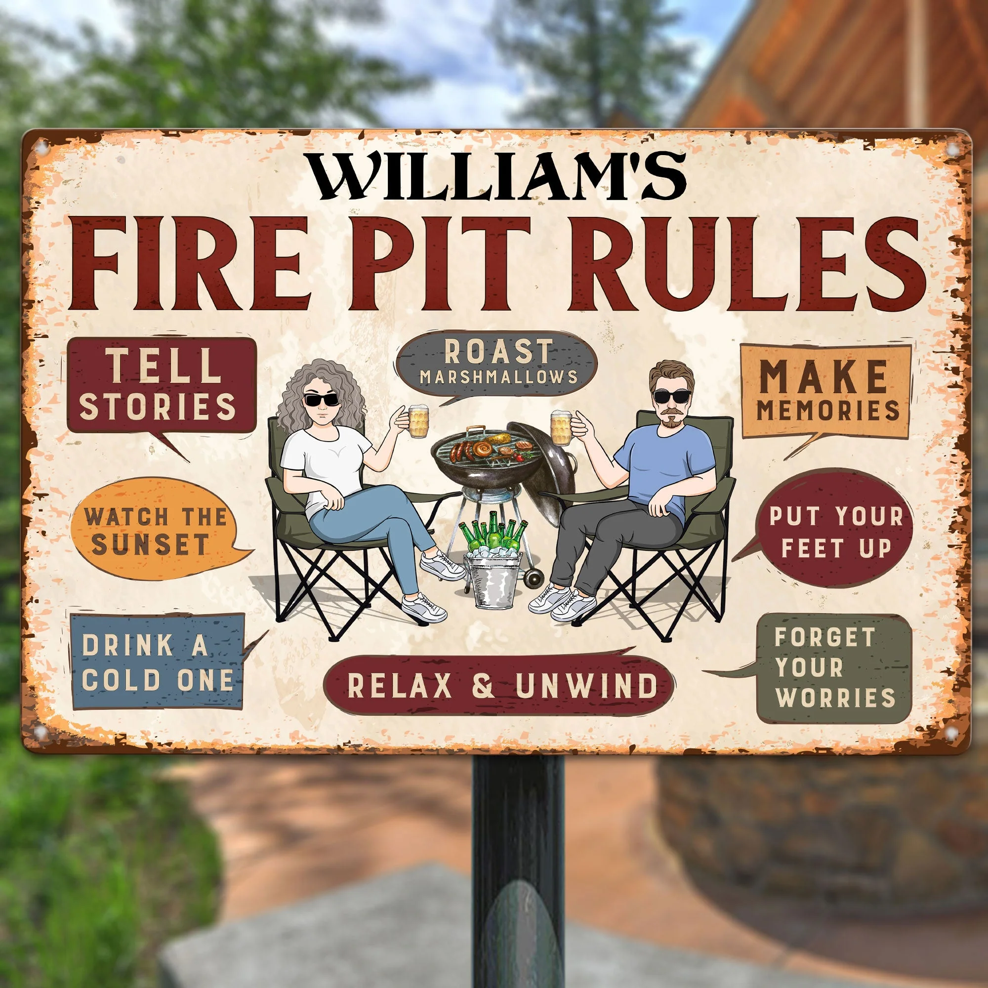 Family Fire Pit Rules - Personalized Metal Sign - Image 3