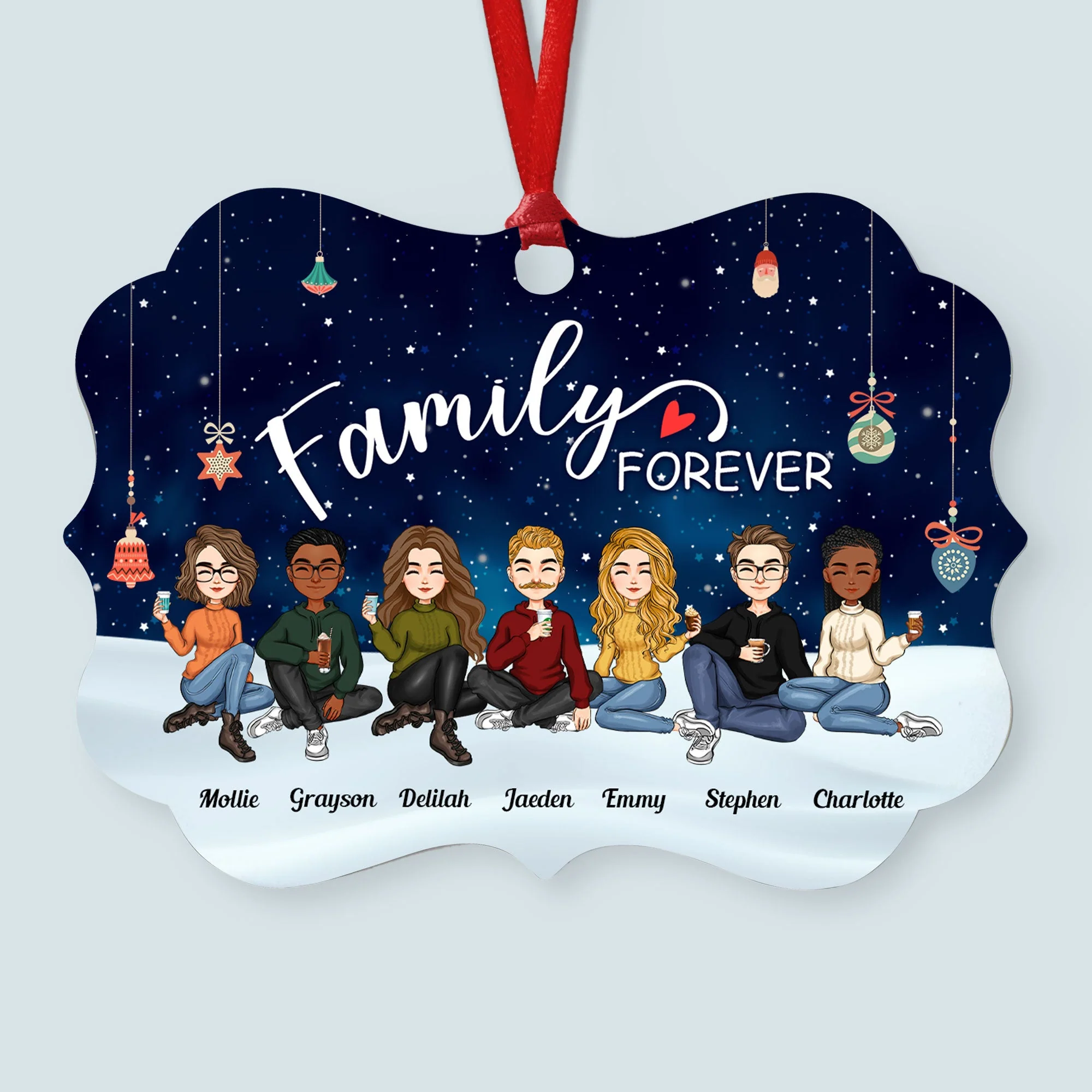 Family Forever - Christmas Eve - Personalized Aluminum/Wooden Ornament - Image 3