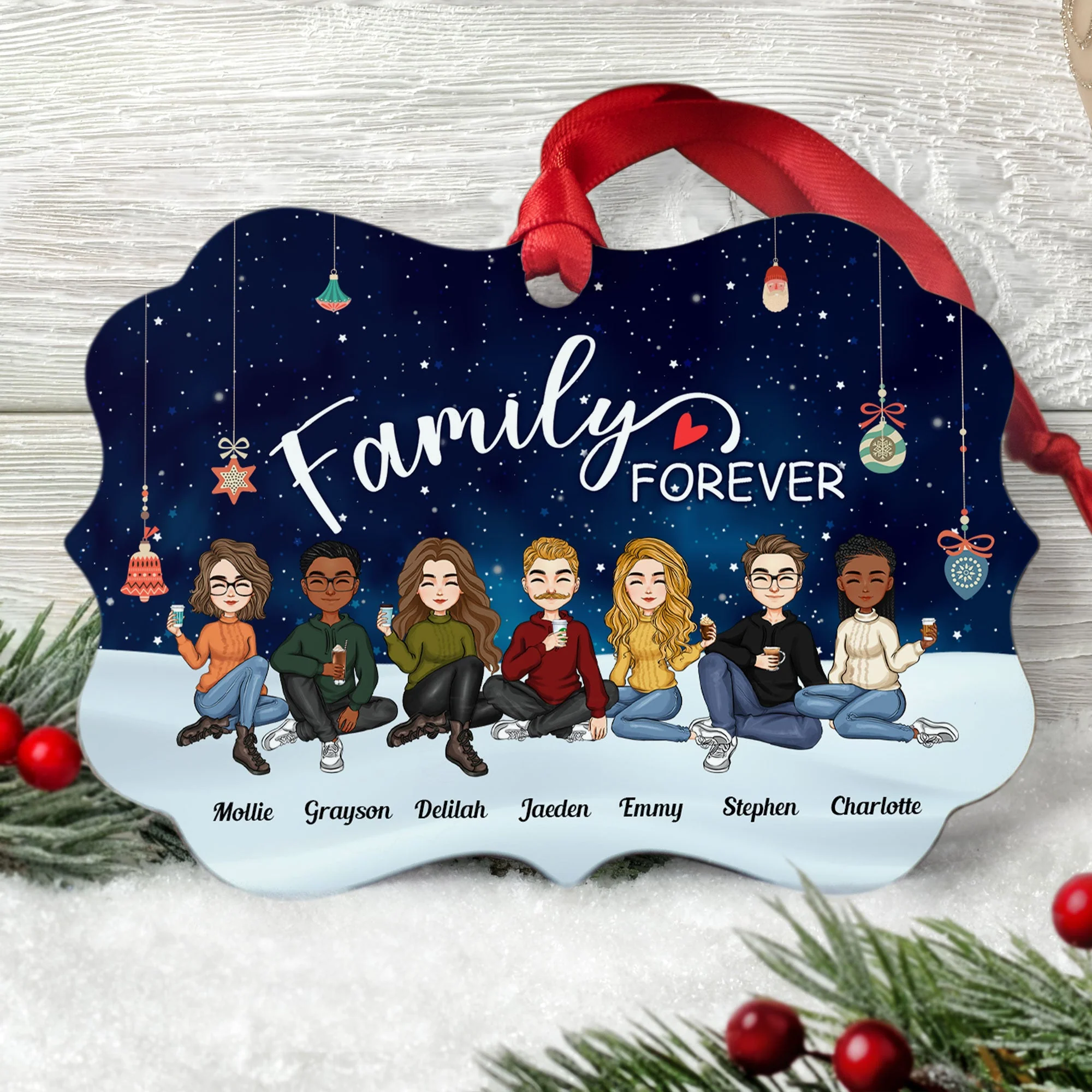 Family Forever - Christmas Eve - Personalized Aluminum/Wooden Ornament - Image 4
