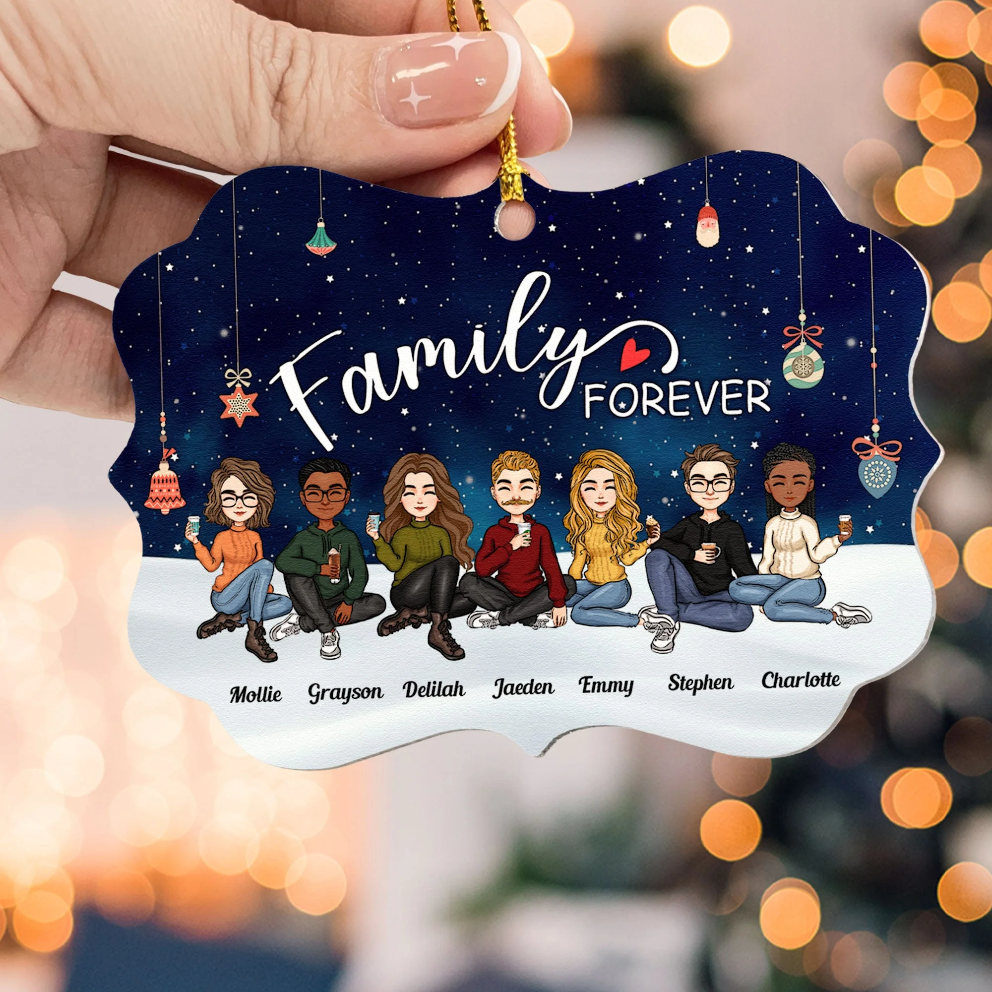 Family Forever - Christmas Eve - Personalized Aluminum/Wooden Ornament - Image 6