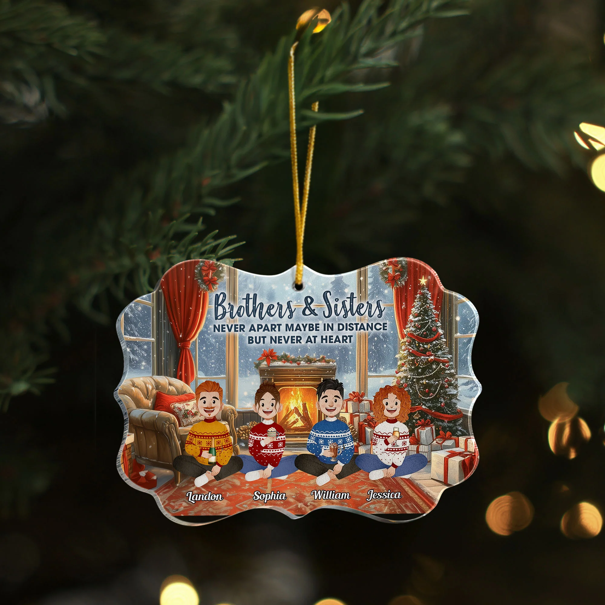 Family Forever Folk Art Style Old Vintage Christmas - Personalized Acrylic Ornament - Image 2